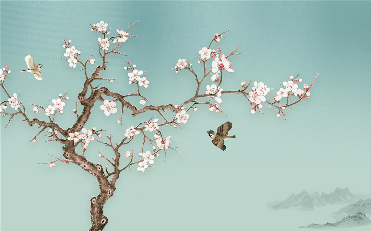 Fototapet copacii cu flori albe au devenit o țintă pentru zborurile păsărilor