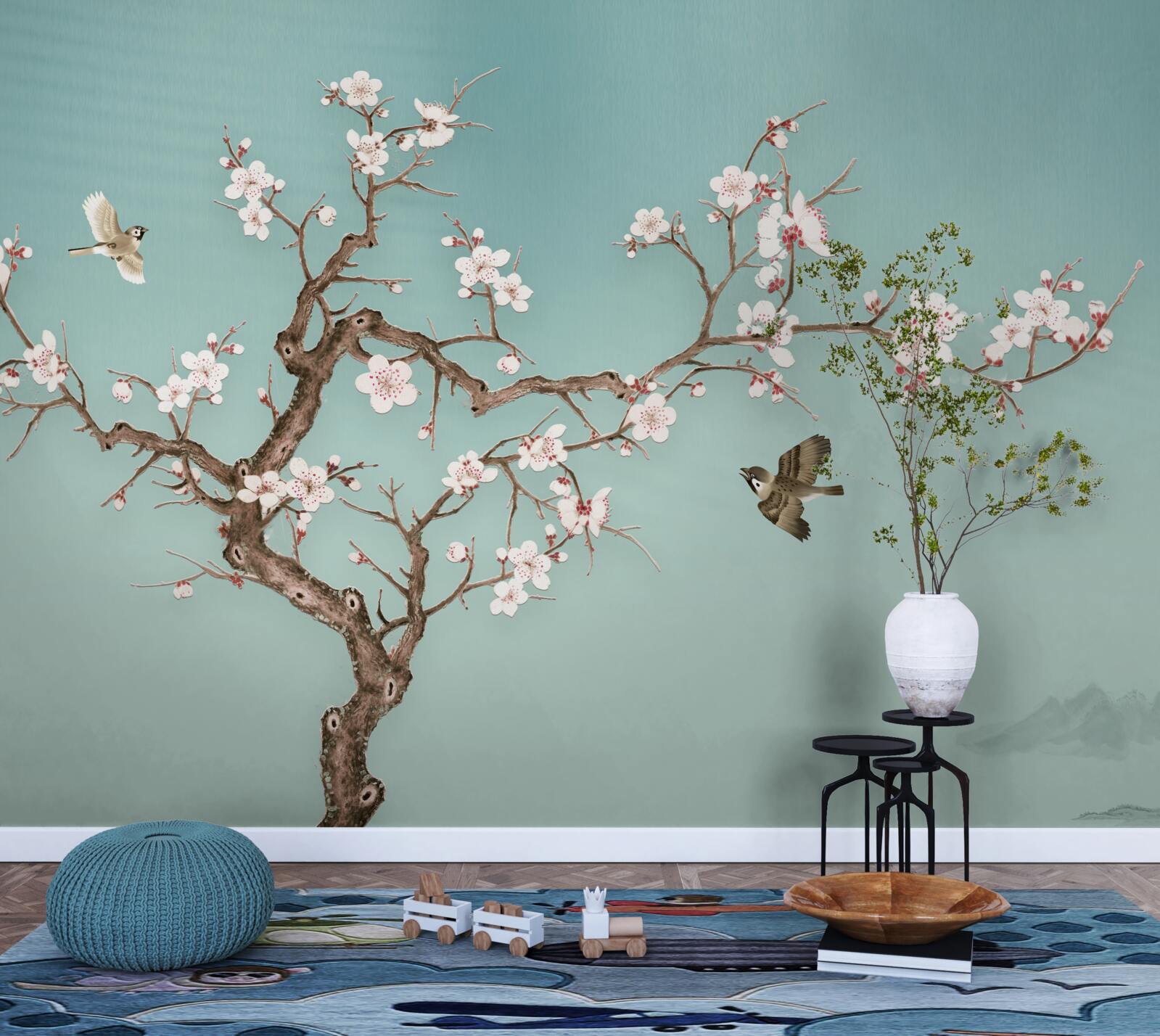 Fototapet copacii cu flori albe au devenit o țintă pentru zborurile păsărilor