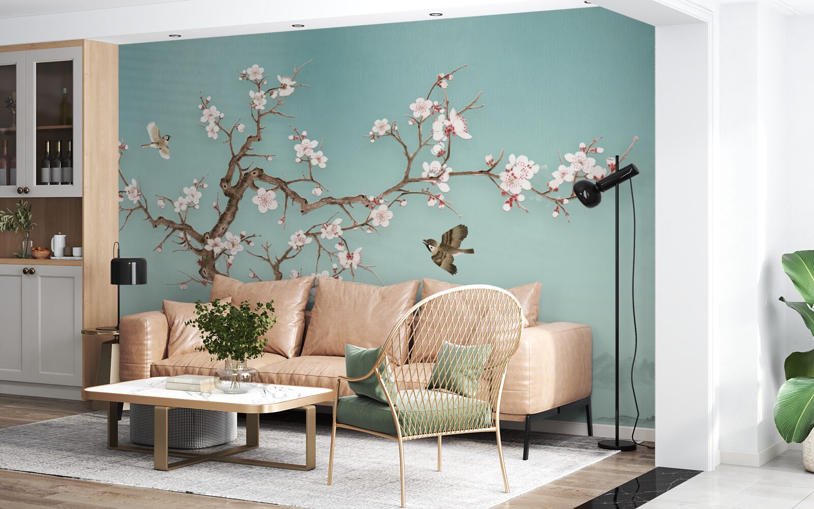 Fototapet copacii cu flori albe au devenit o țintă pentru zborurile păsărilor