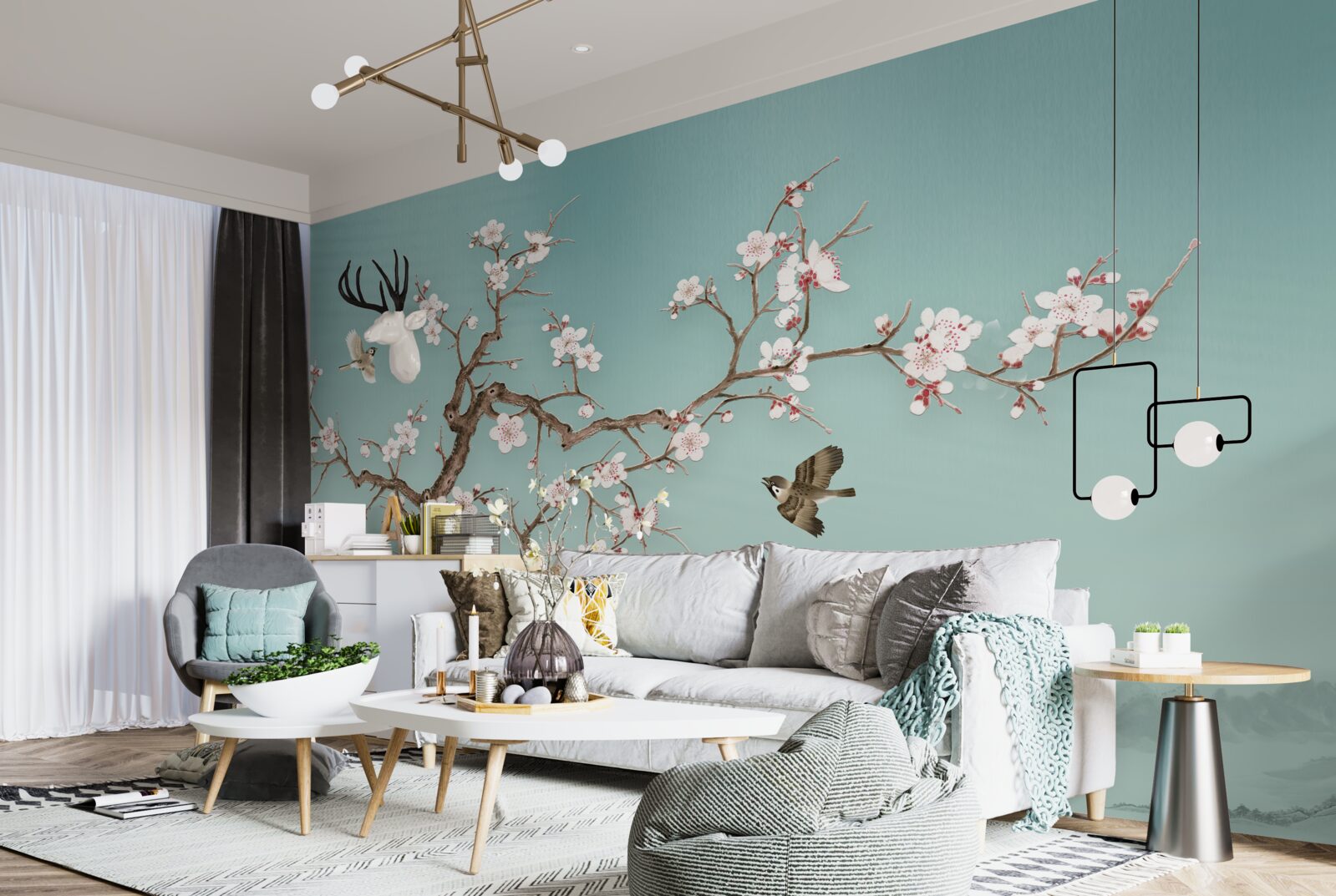 Fototapet copacii cu flori albe au devenit o țintă pentru zborurile păsărilor