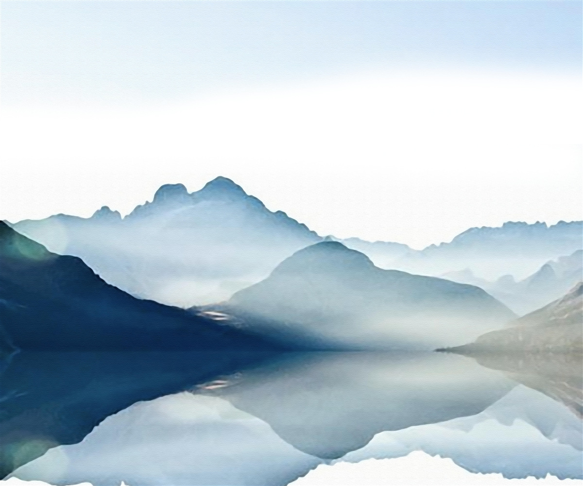 Fototapet oglinda cețoasă se estompează în acuarelă în munți