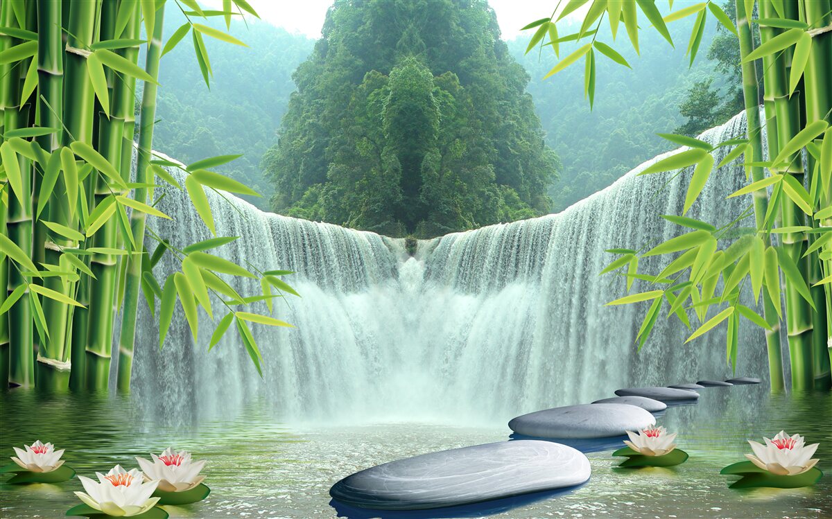 Fototapet o cascadă fermecătoare adânc în junglă