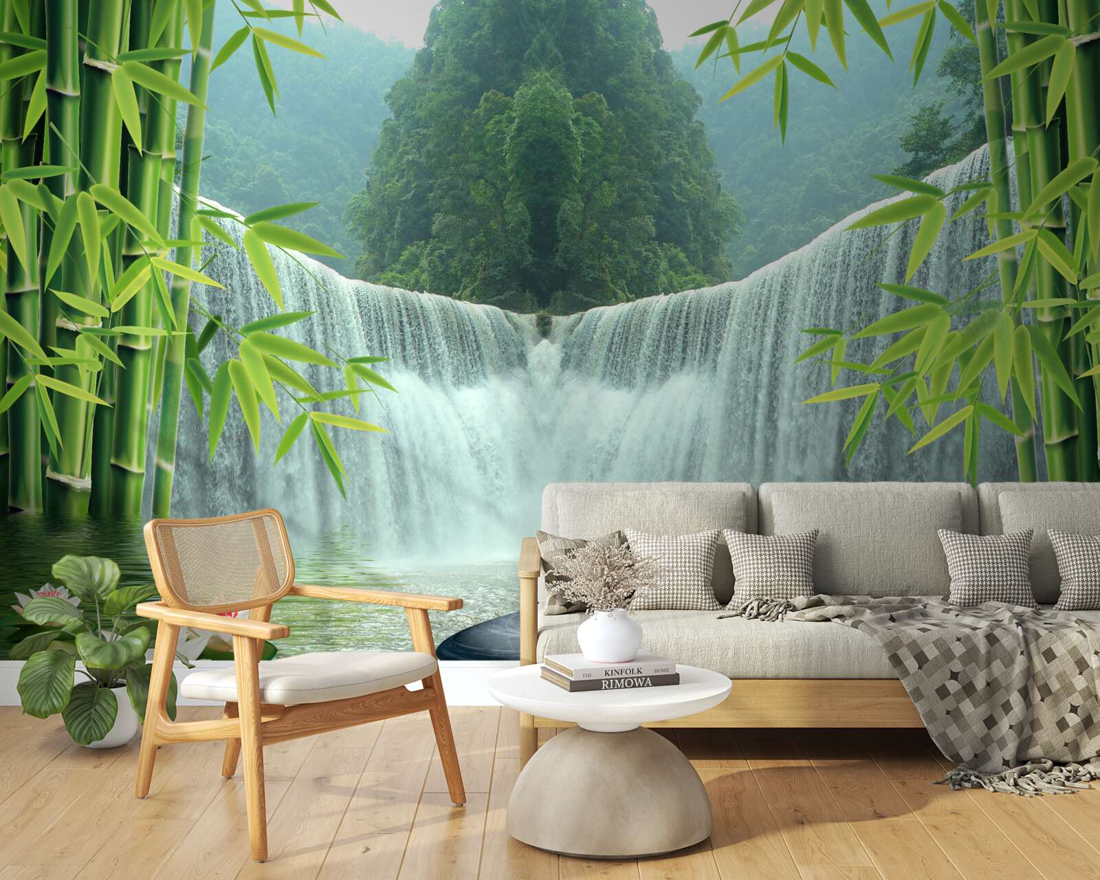 Fototapet o cascadă fermecătoare adânc în junglă