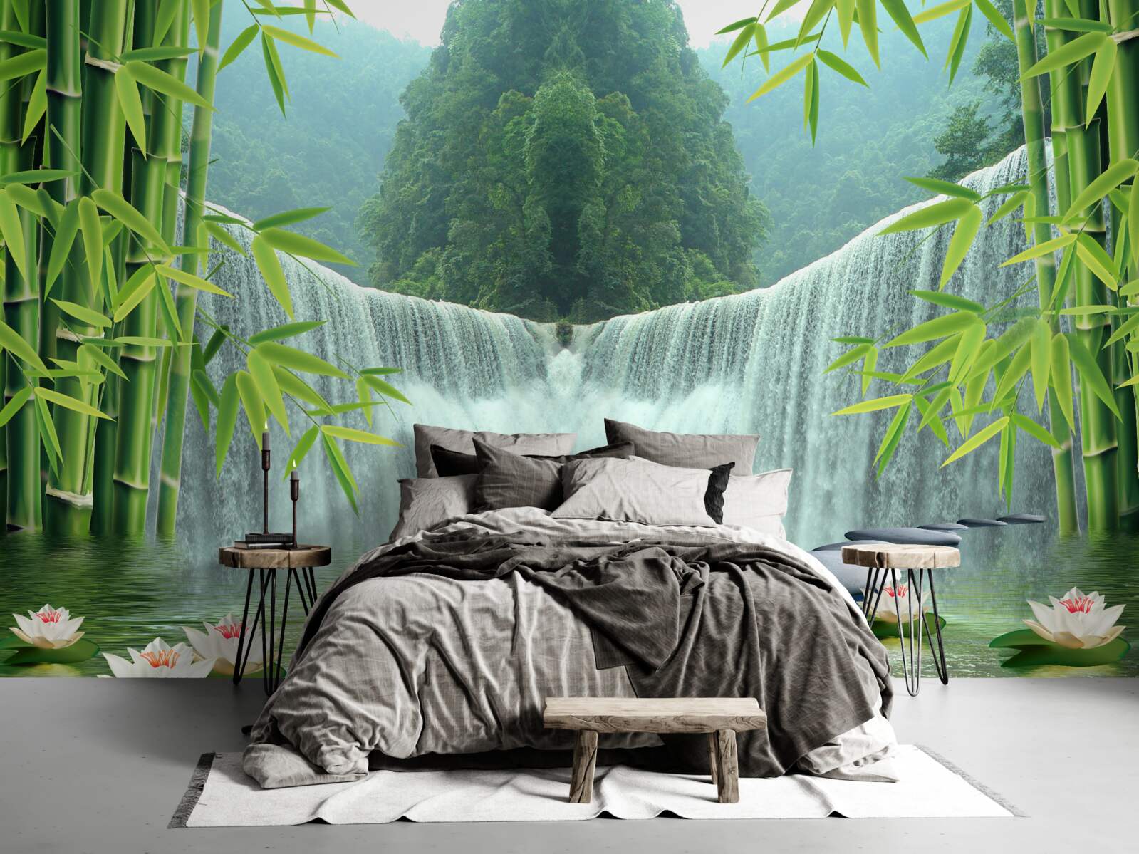 Fototapet o cascadă fermecătoare adânc în junglă