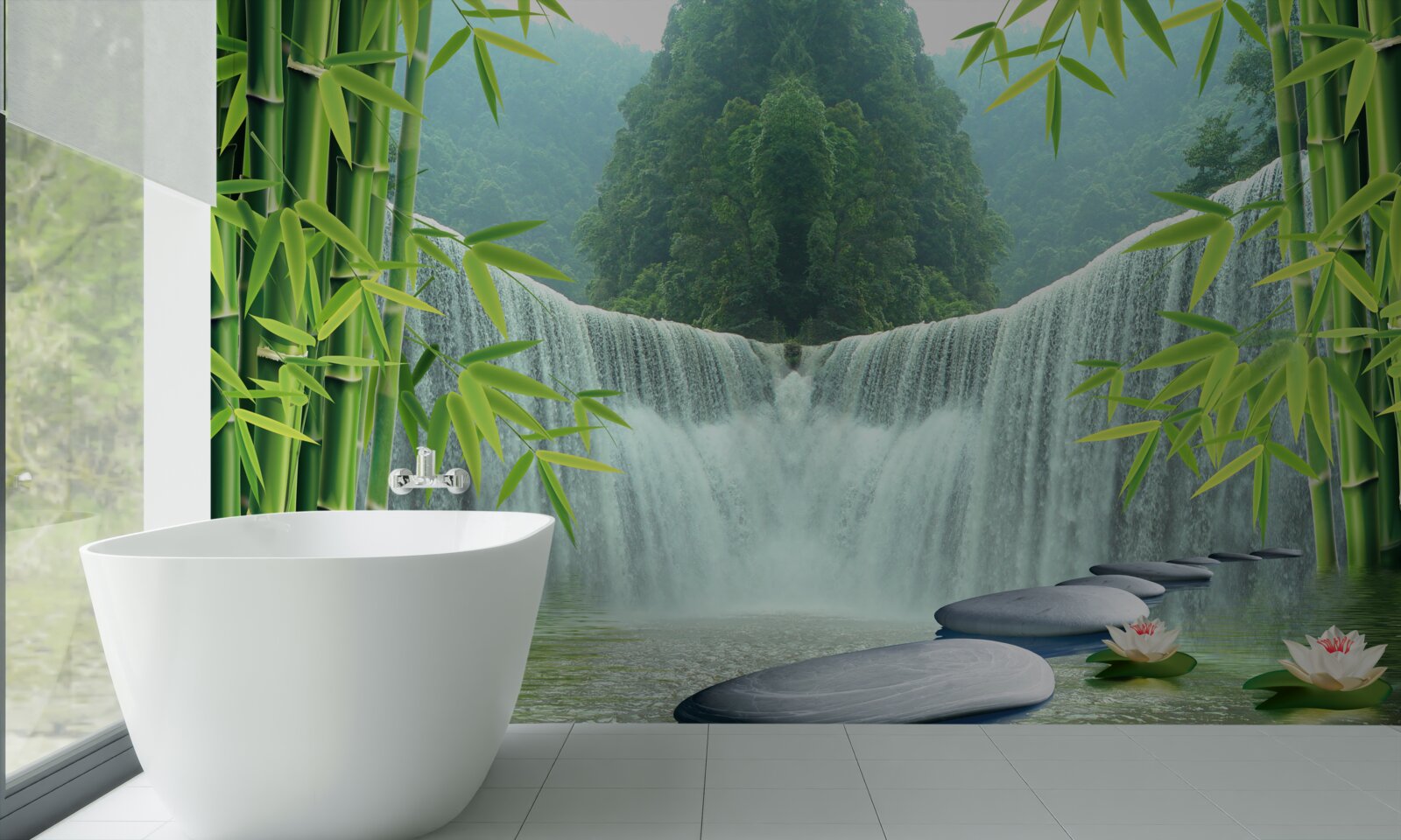 Fototapet o cascadă fermecătoare adânc în junglă