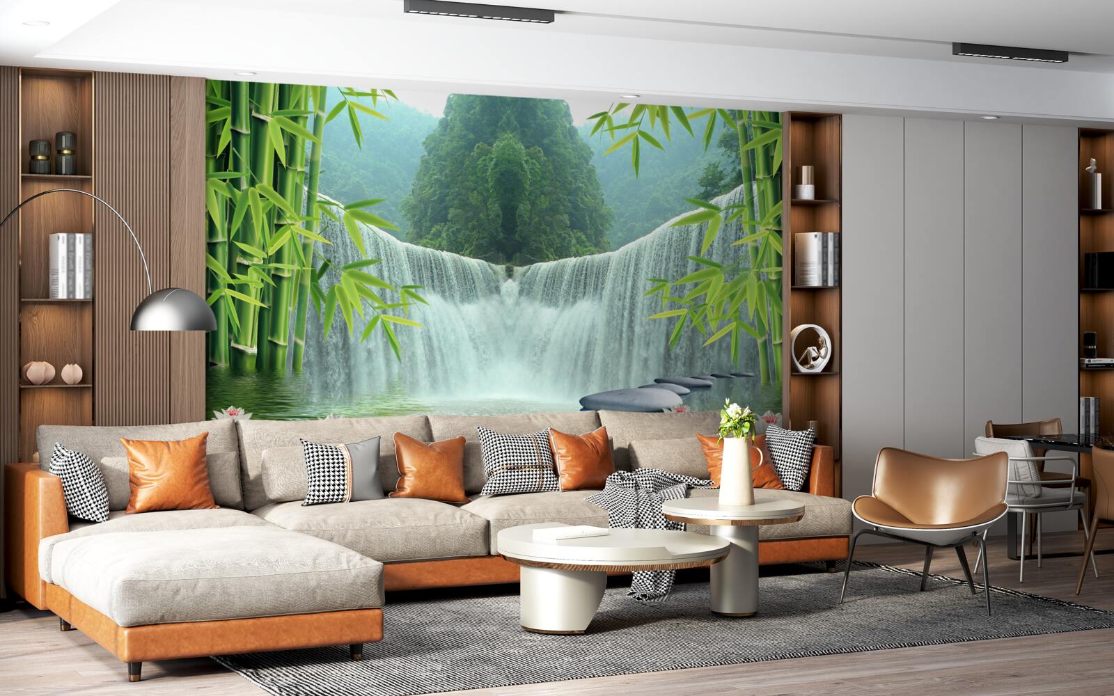 Fototapet o cascadă fermecătoare adânc în junglă