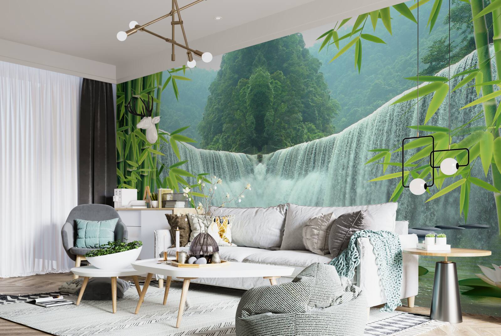 Fototapet o cascadă fermecătoare adânc în junglă