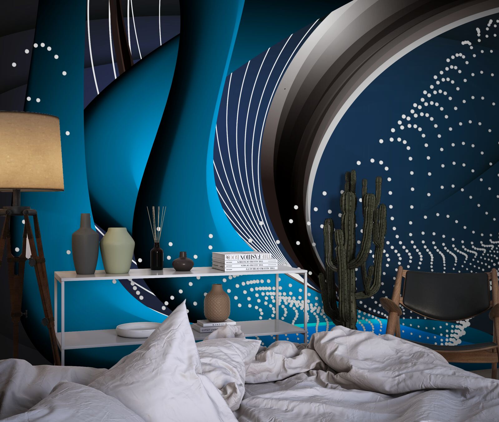 Fototapet linii abstracte albastre la răsărit