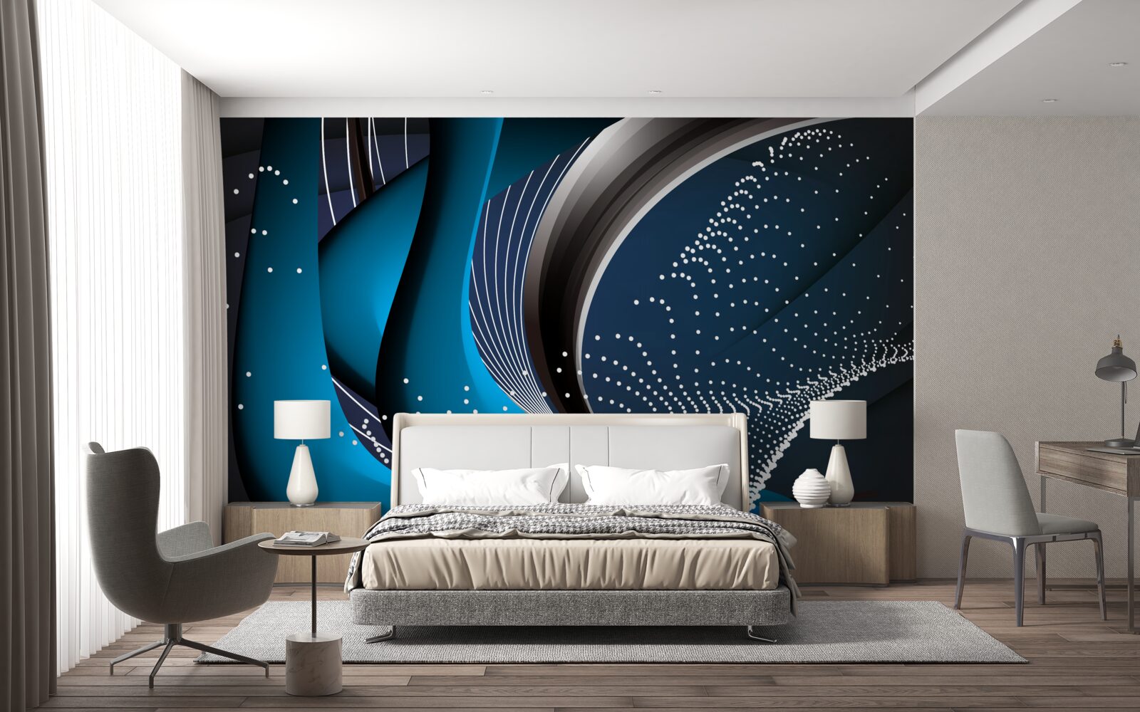 Fototapet linii abstracte albastre la răsărit