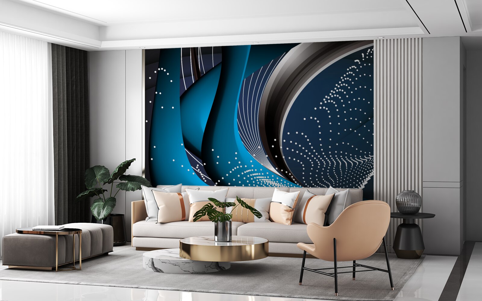 Fototapet linii abstracte albastre la răsărit