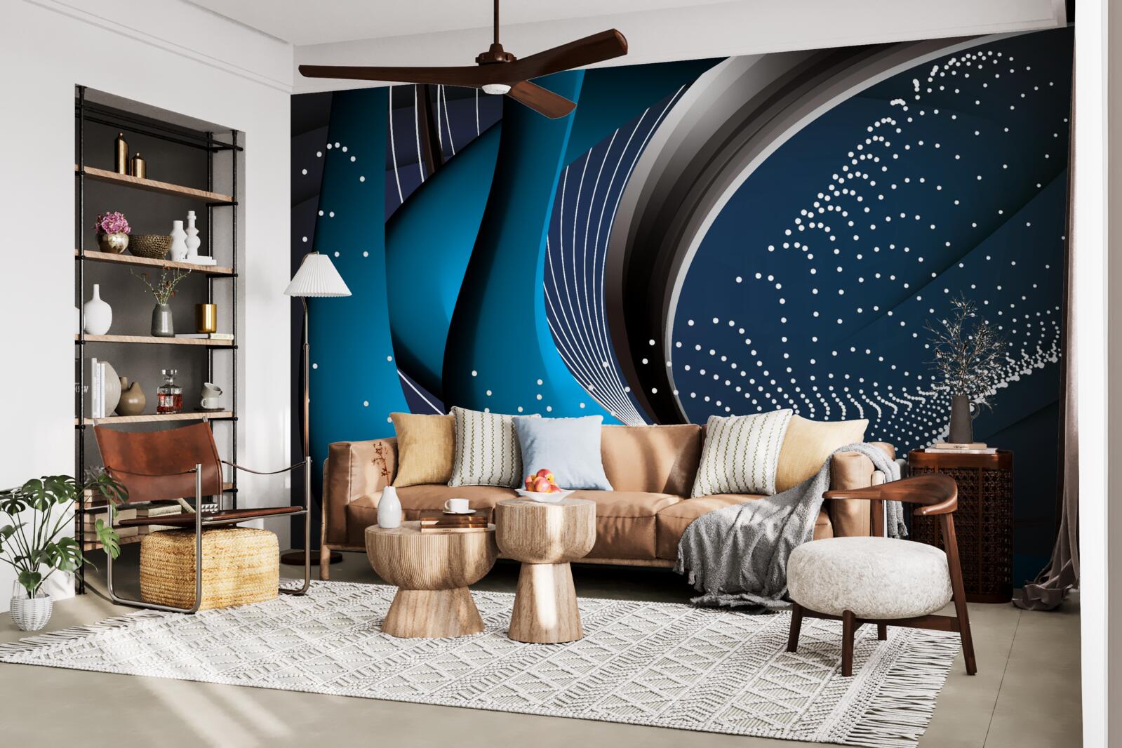 Fototapet linii abstracte albastre la răsărit