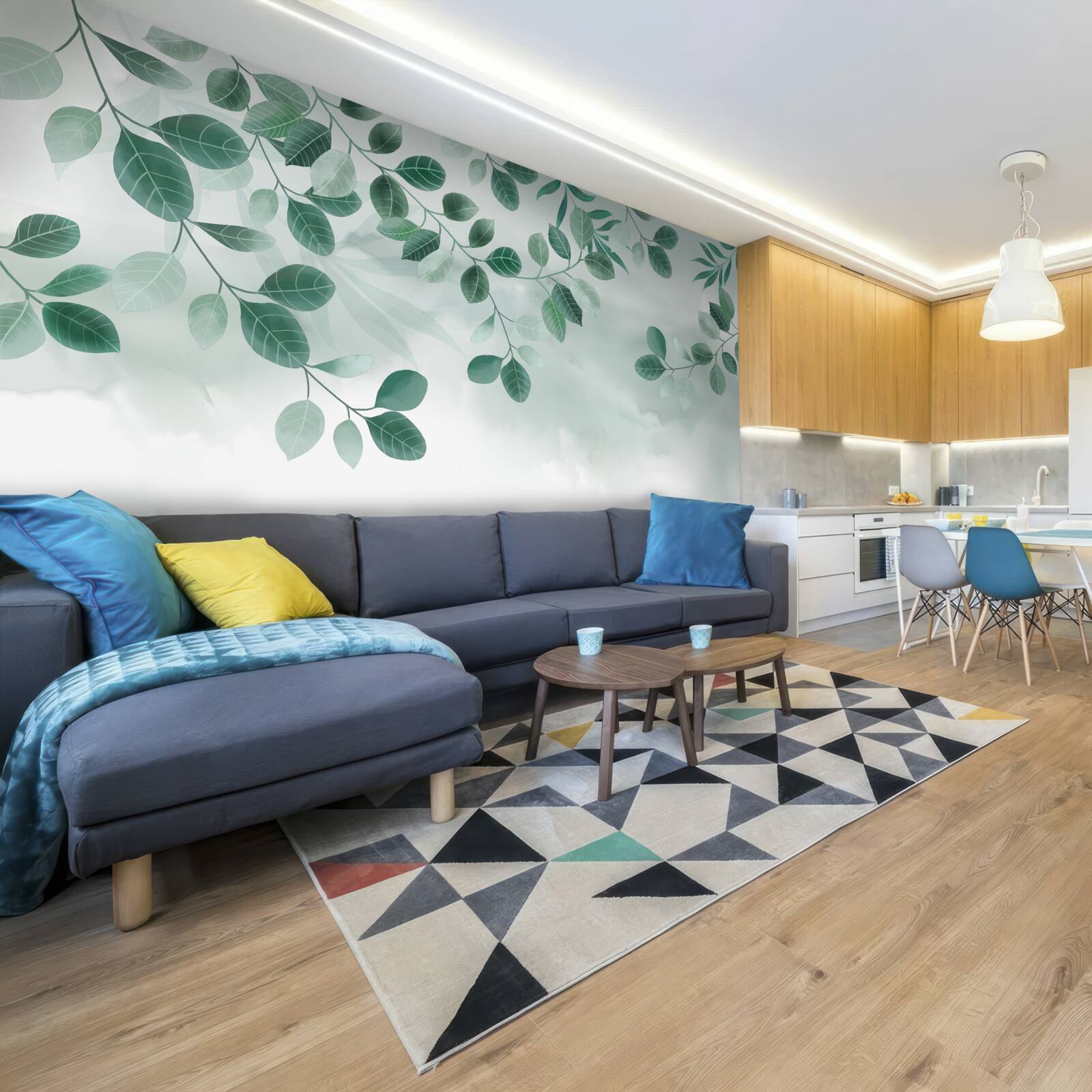 Fototapet ramuri cu frunze verzi se întind pe cer