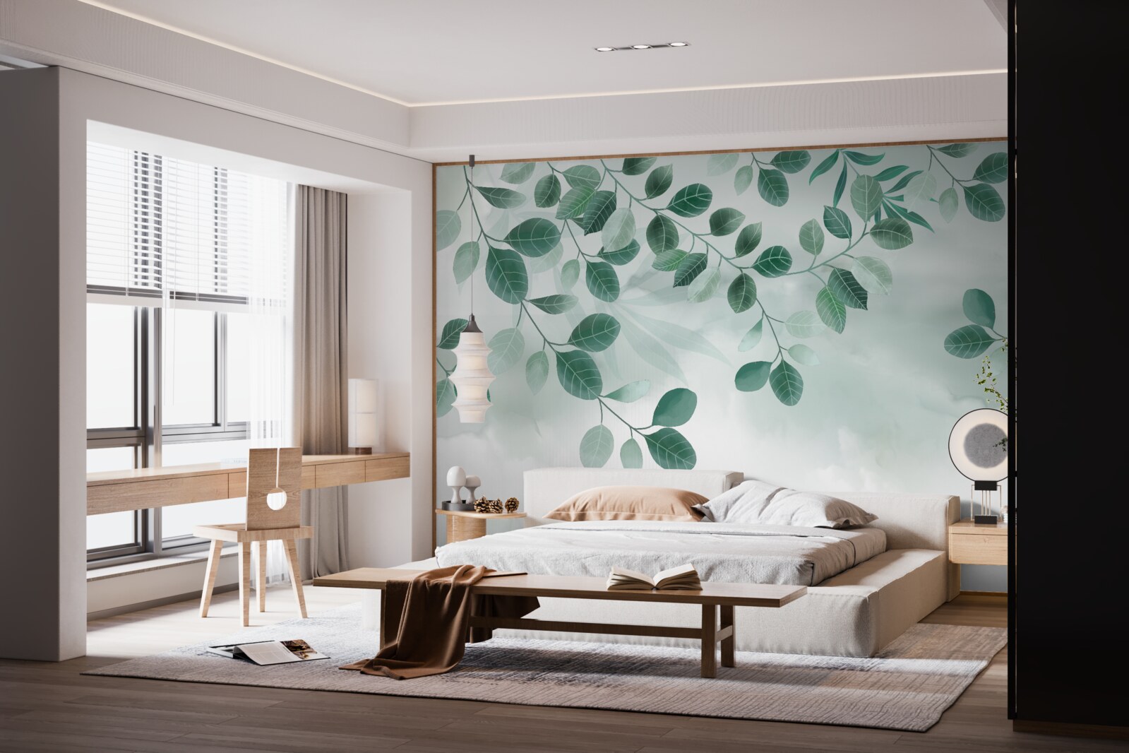 Fototapet ramuri cu frunze verzi se întind pe cer