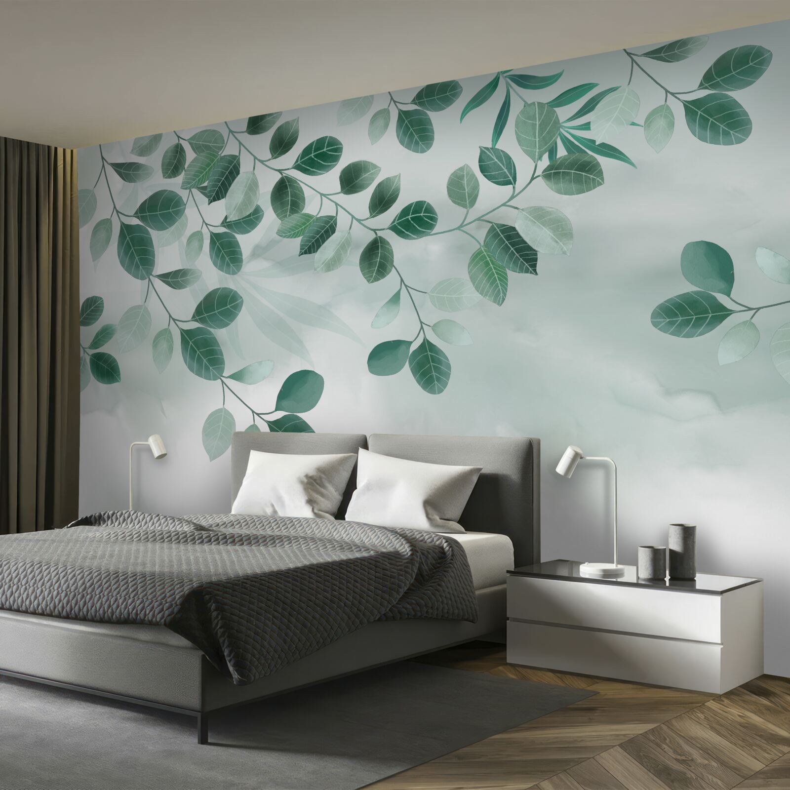 Fototapet ramuri cu frunze verzi se întind pe cer