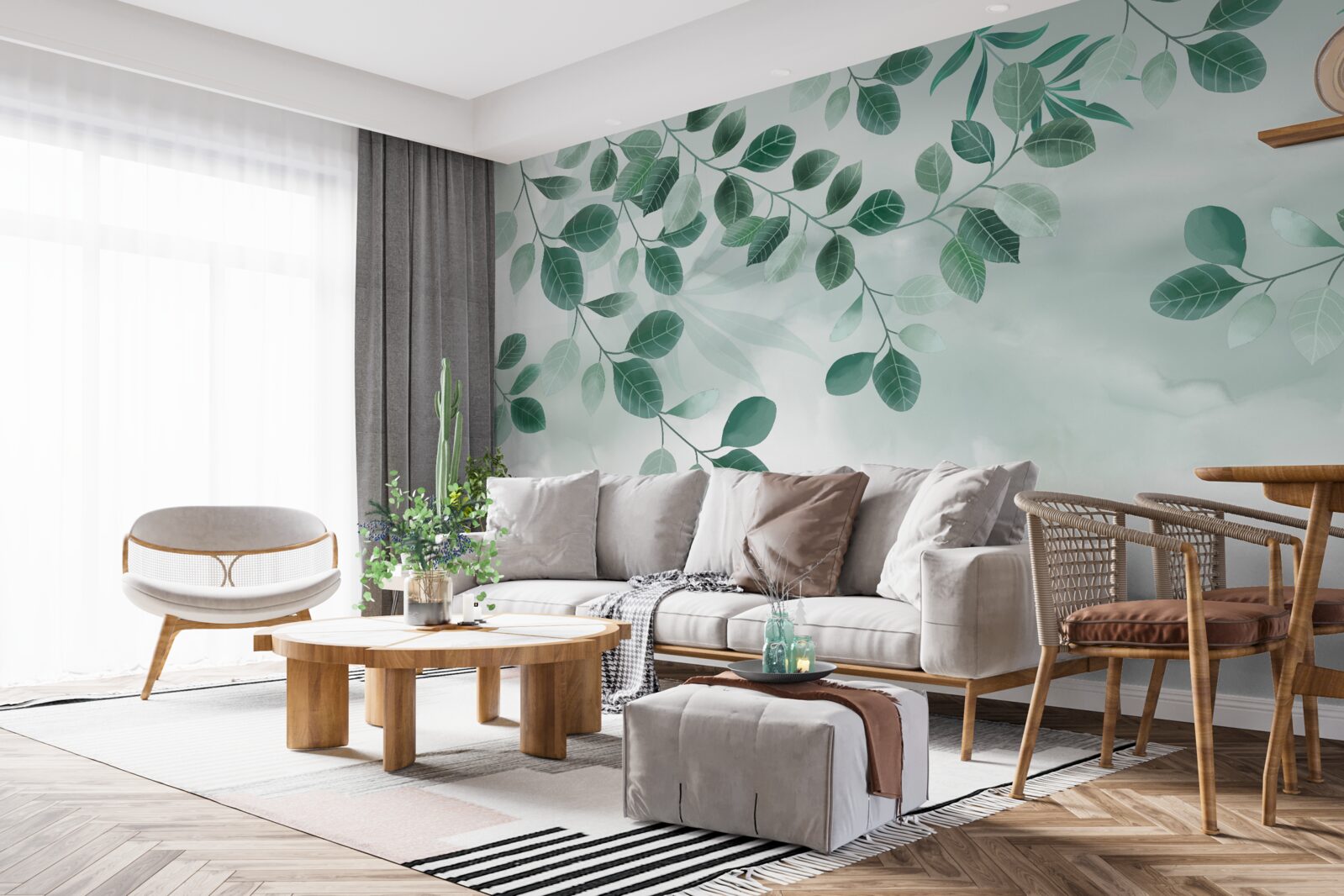 Fototapet ramuri cu frunze verzi se întind pe cer