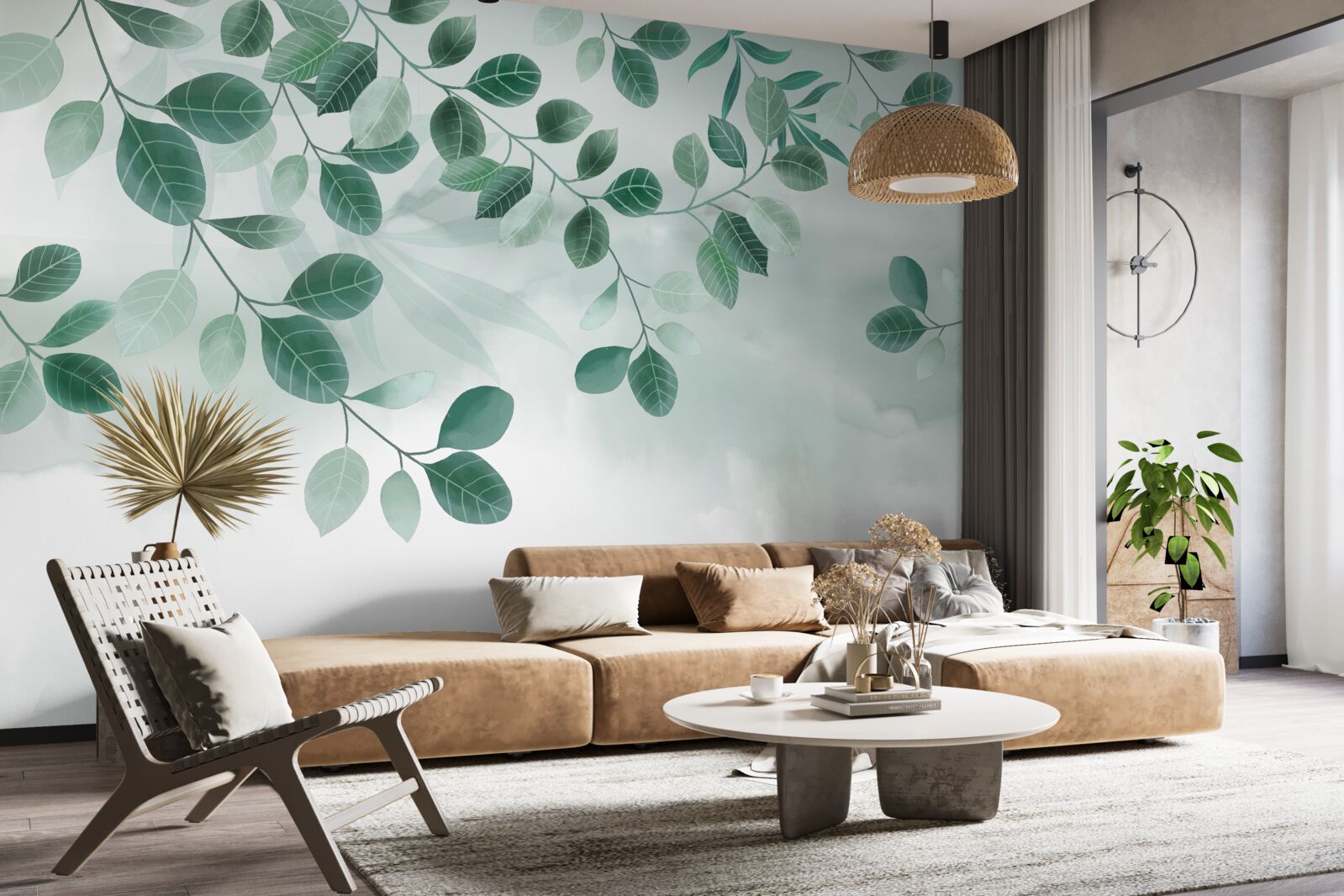 Fototapet ramuri cu frunze verzi se întind pe cer