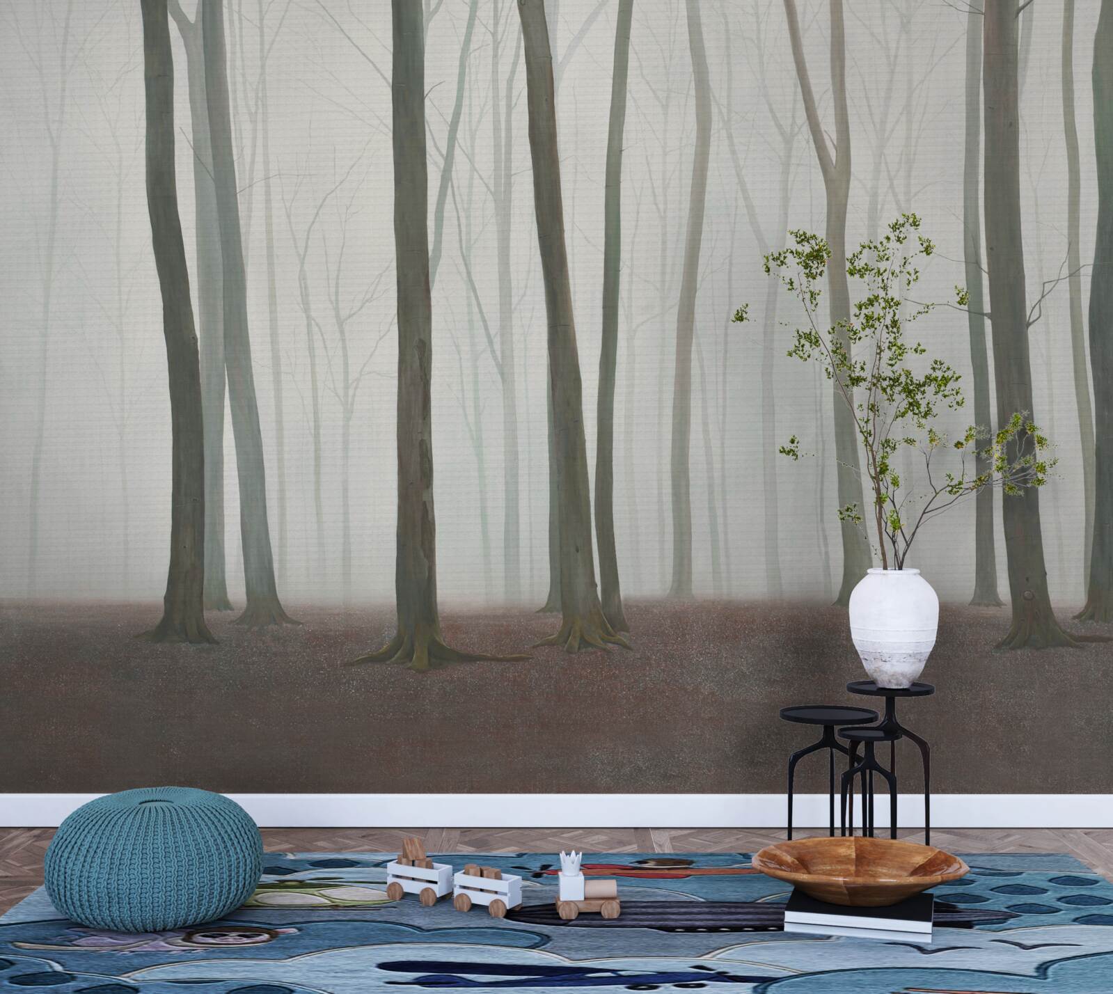 Fototapet copaci unici înconjurați de ceață