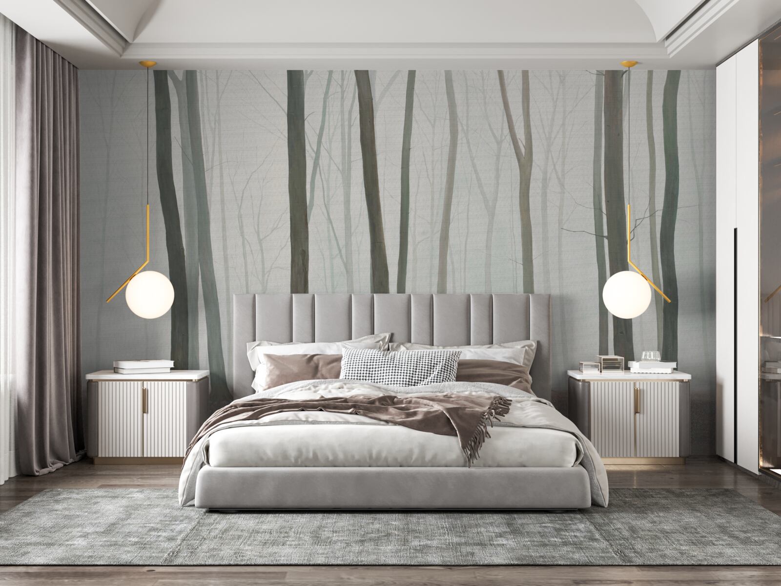 Fototapet copaci unici înconjurați de ceață