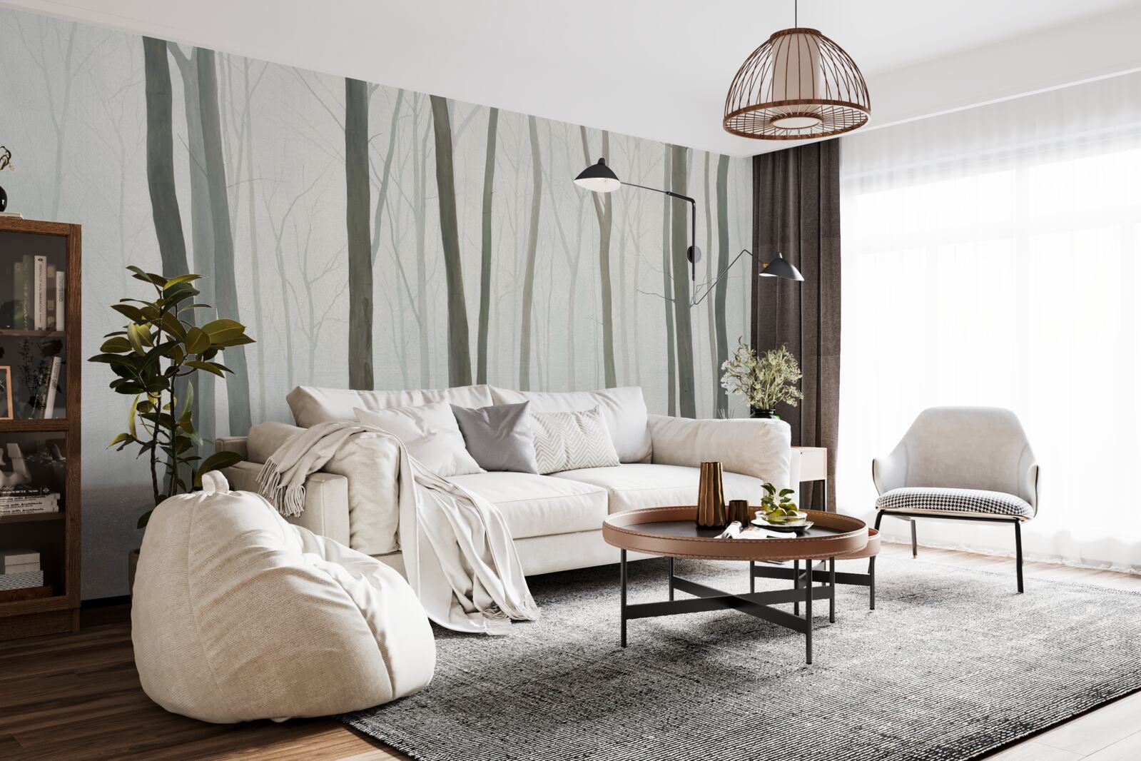 Fototapet copaci unici înconjurați de ceață