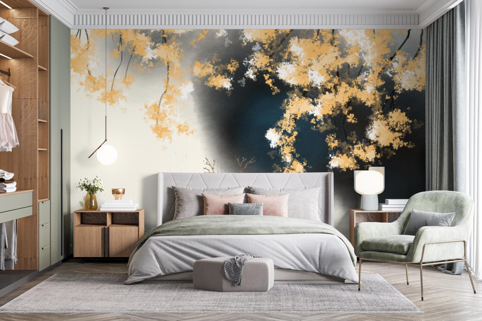 Fototapet chamois în tufișuri cețoase de toamnă