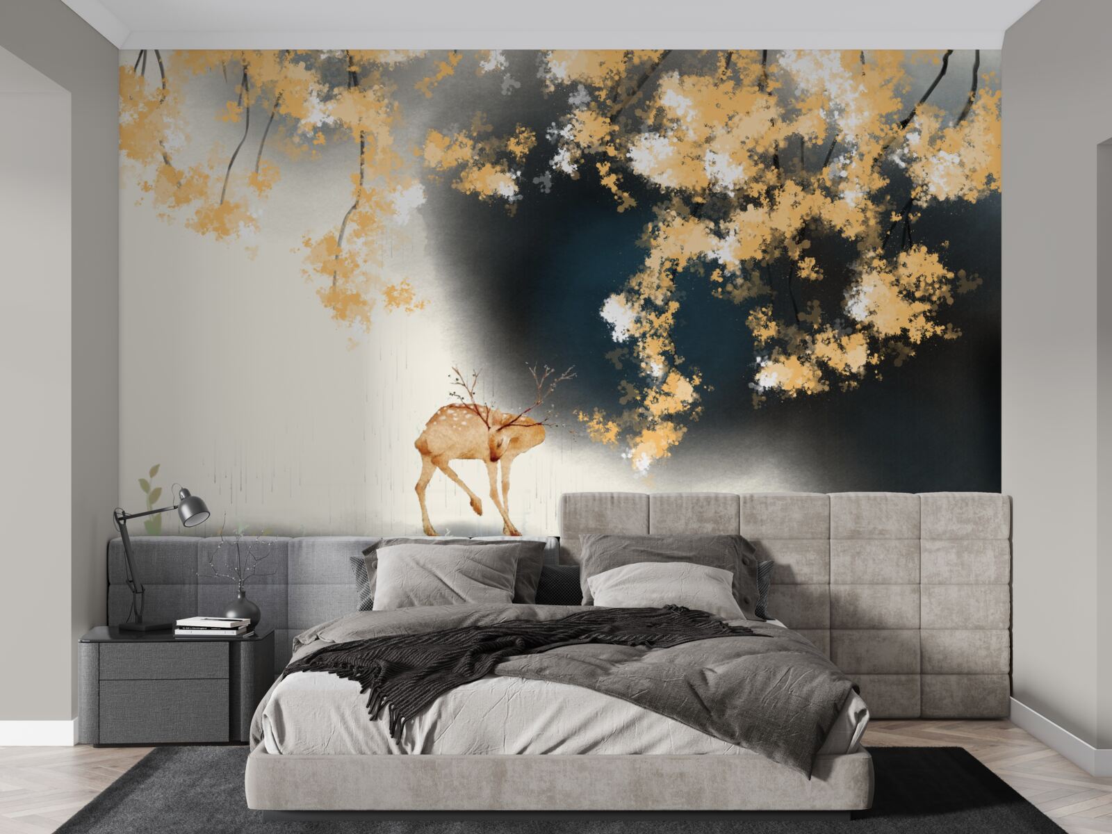 Fototapet chamois în tufișuri cețoase de toamnă