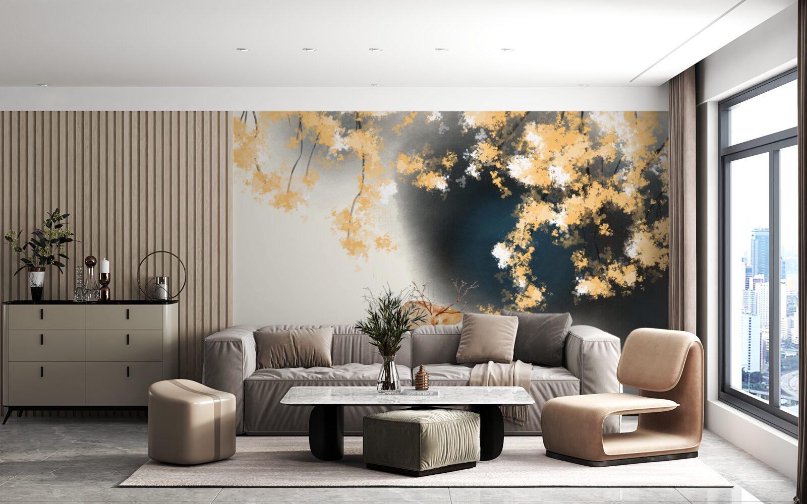 Fototapet chamois în tufișuri cețoase de toamnă