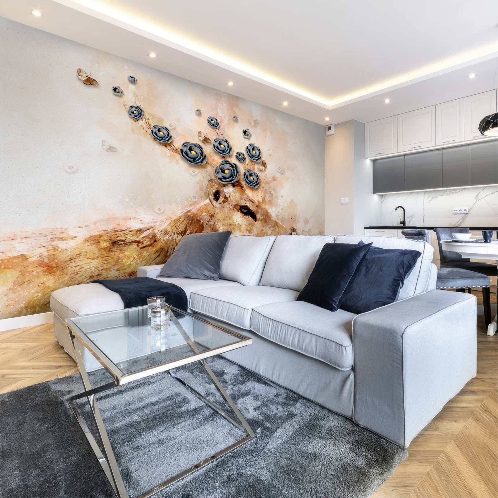 Fototapet elena este înconjurată de flori pe un fundal roz