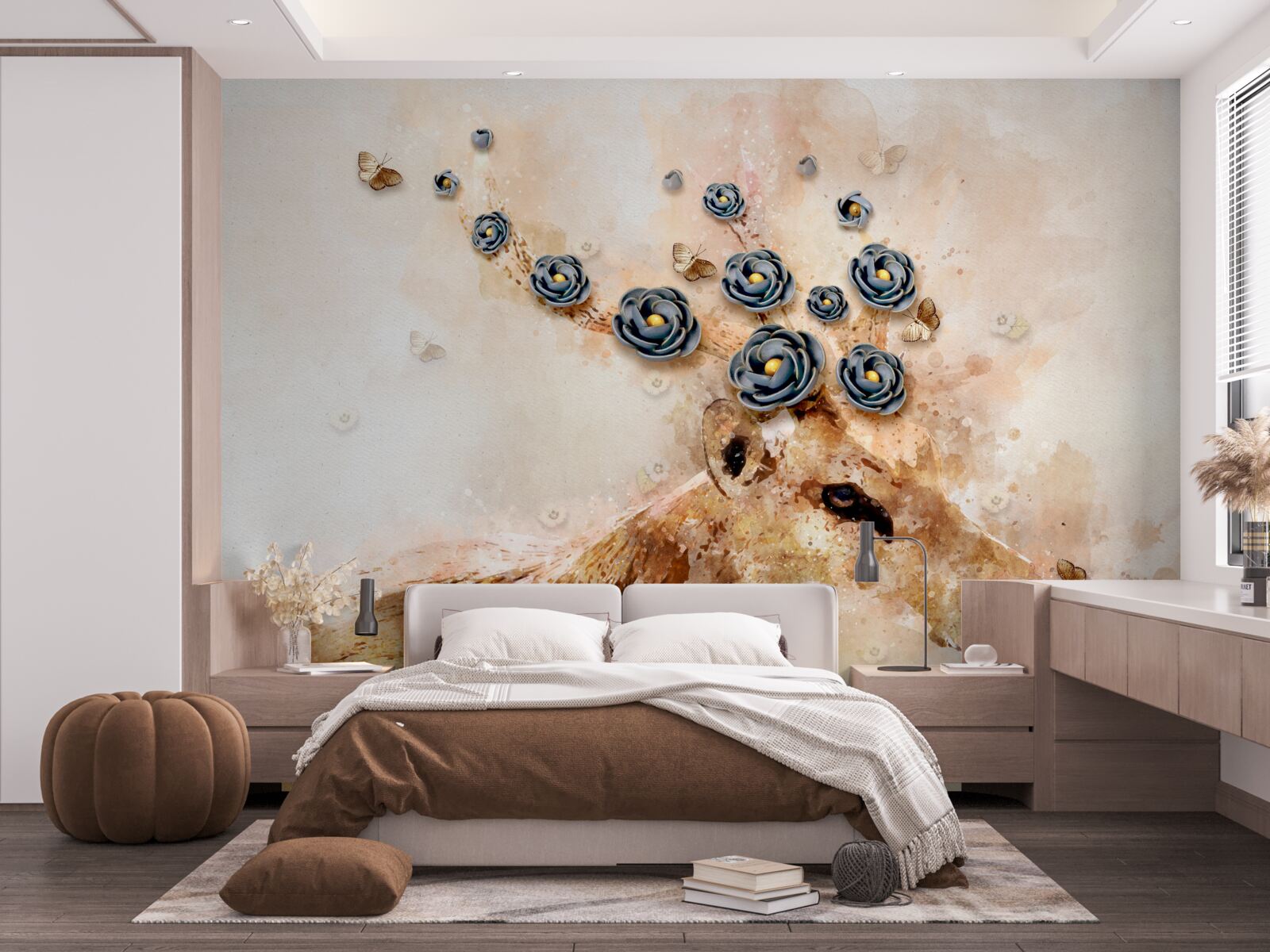 Fototapet elena este înconjurată de flori pe un fundal roz