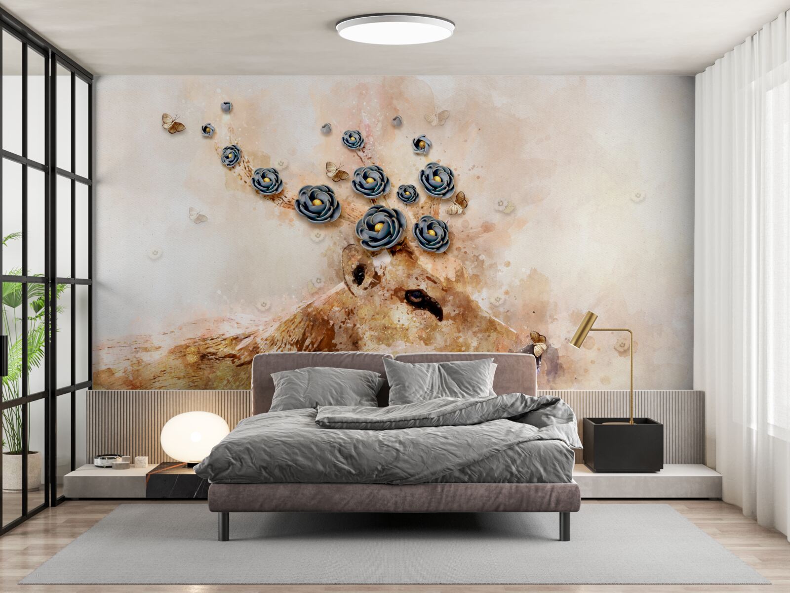 Fototapet elena este înconjurată de flori pe un fundal roz