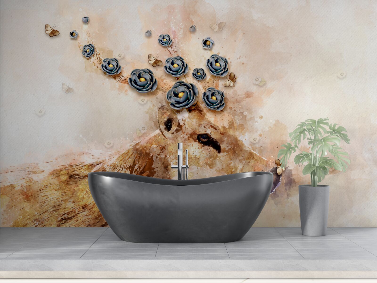 Fototapet elena este înconjurată de flori pe un fundal roz