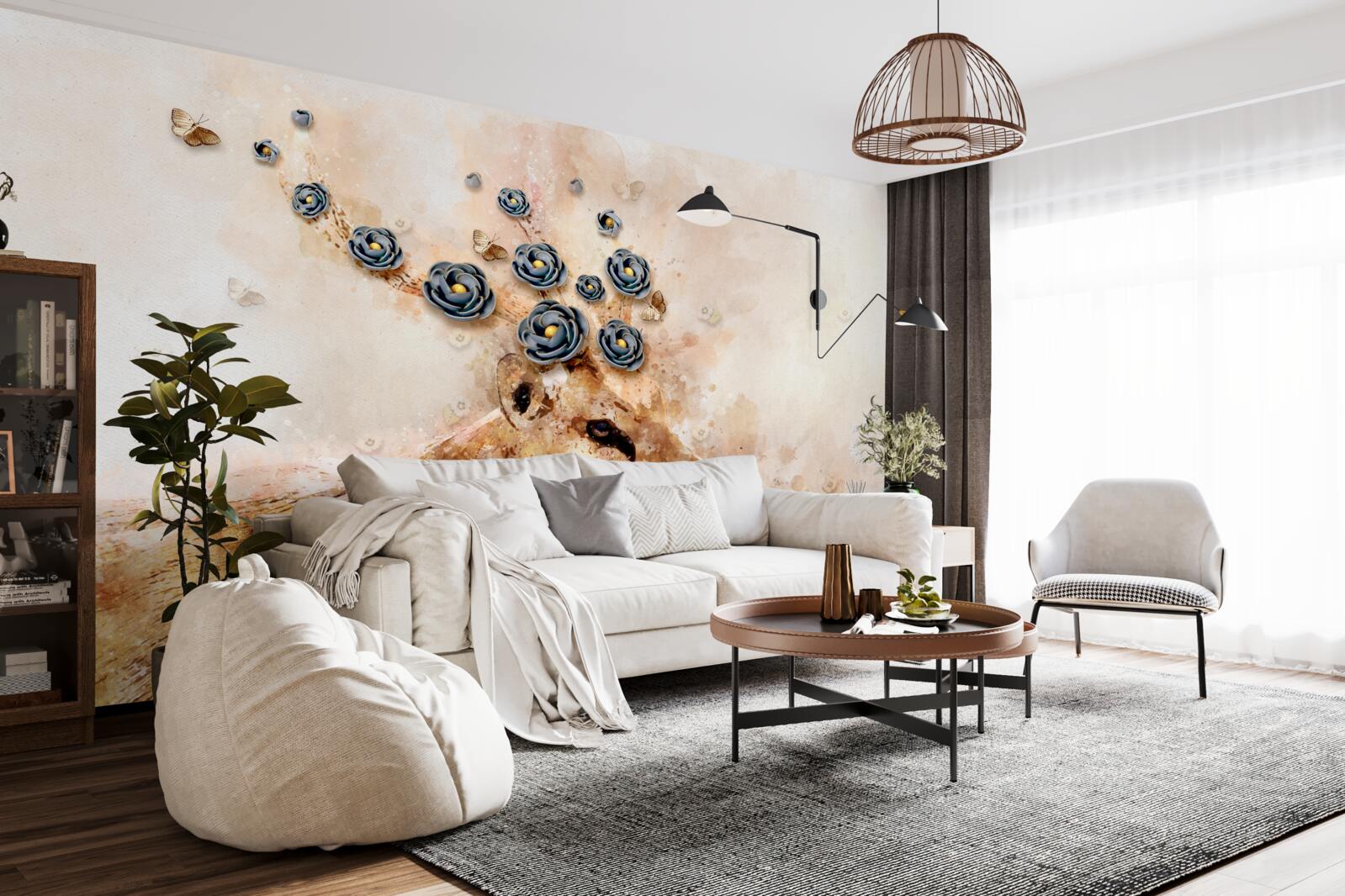 Fototapet elena este înconjurată de flori pe un fundal roz