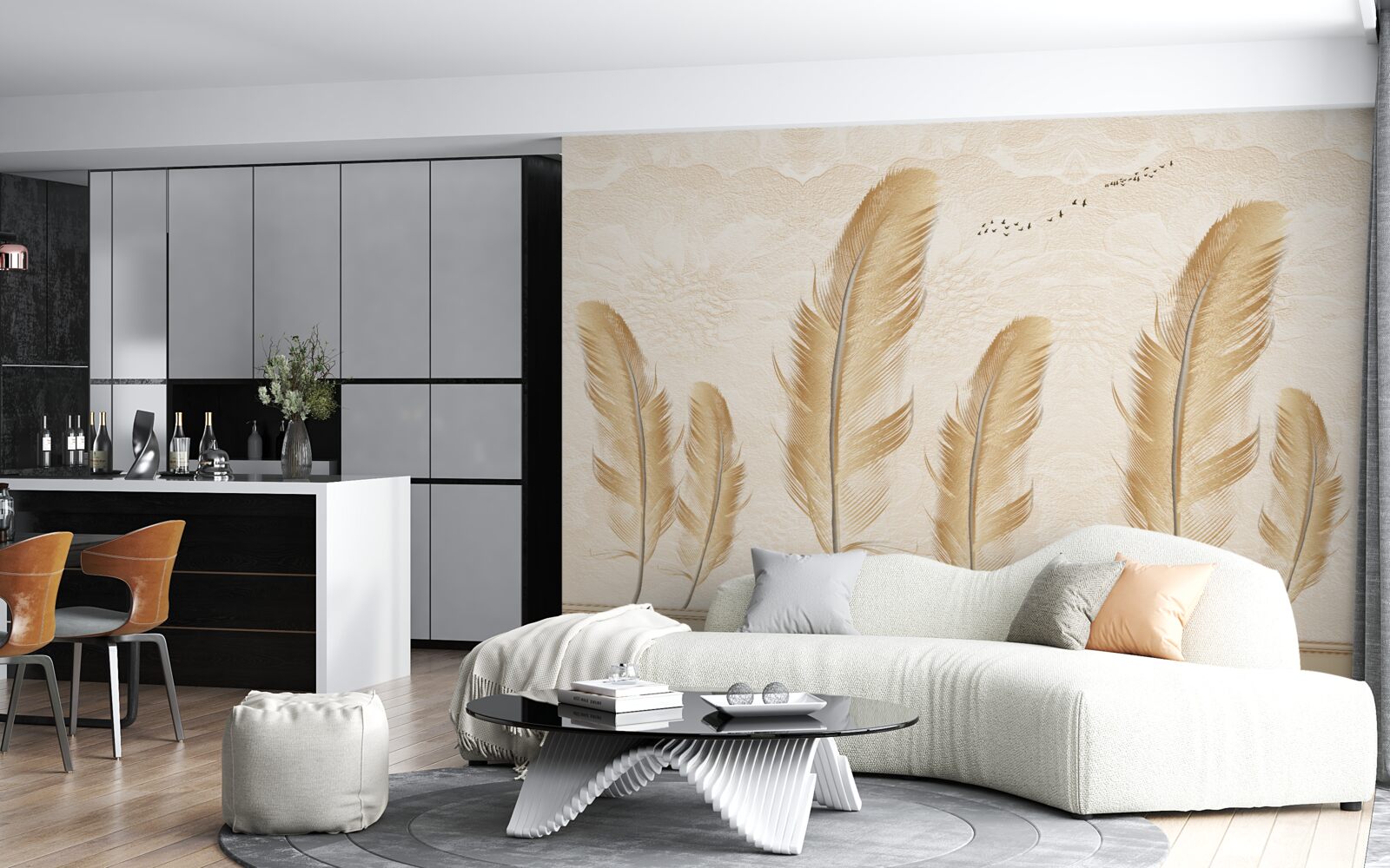 Fototapet fundal artistic decorat cu pene