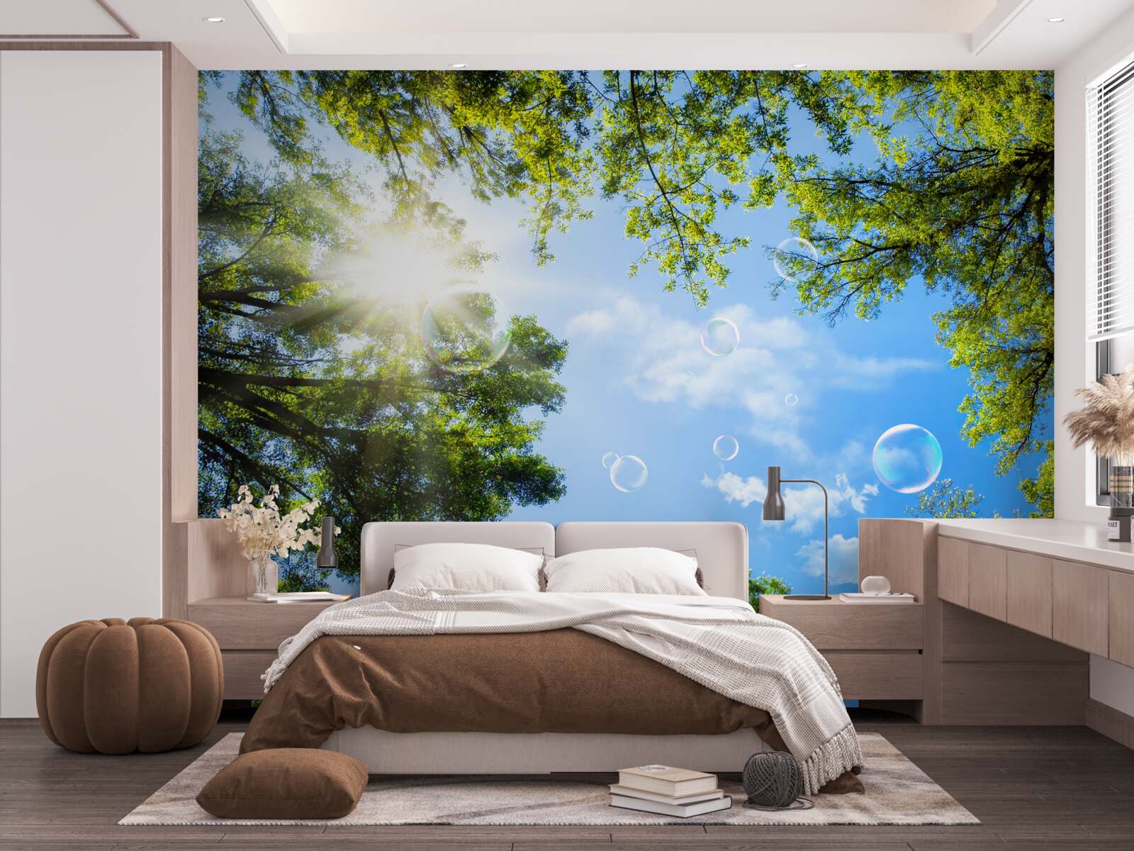 Fototapet pădurea verde este luminată de razele strălucitoare ale soarelui