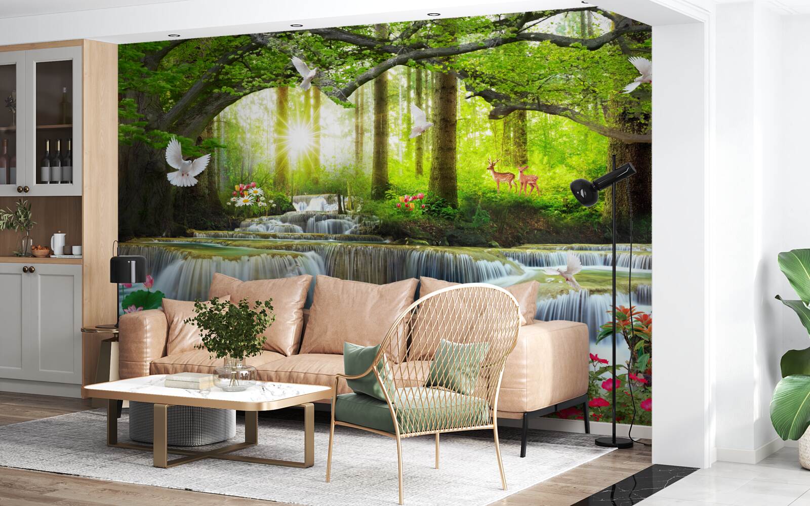 Fototapet Viața și natura la o cascadă sălbatică în pădure