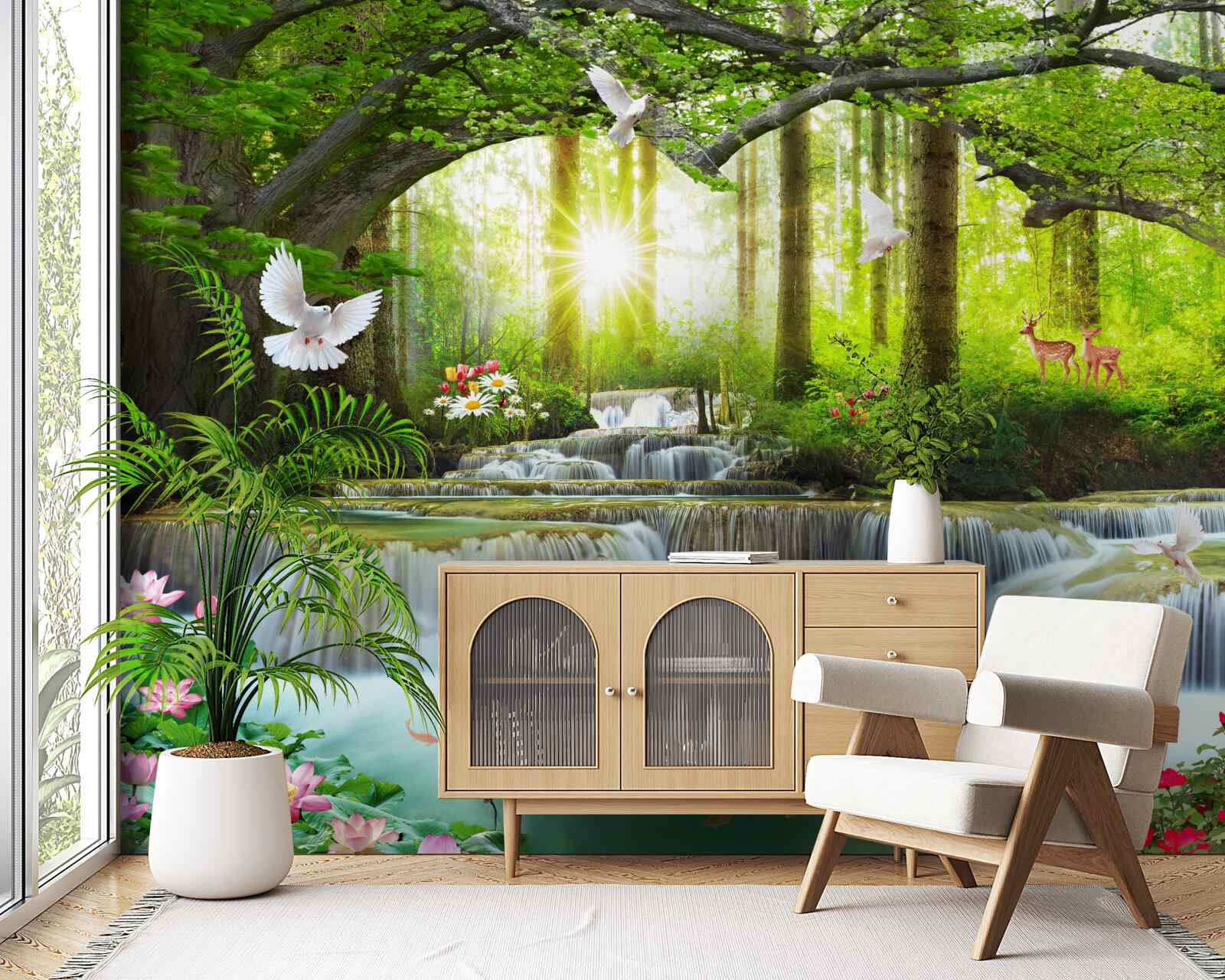 Fototapet Viața și natura la o cascadă sălbatică în pădure