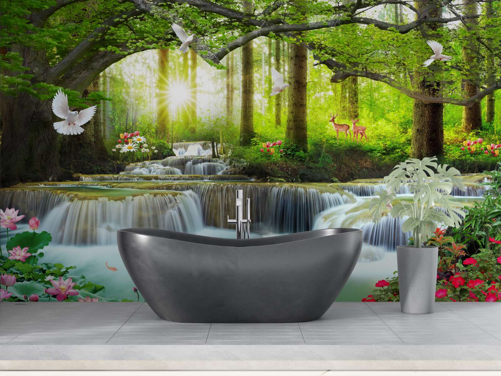 Fototapet Viața și natura la o cascadă sălbatică în pădure