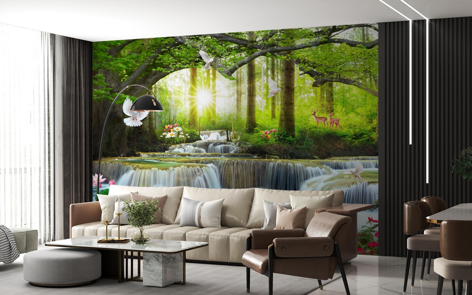 Fototapet Viața și natura la o cascadă sălbatică în pădure