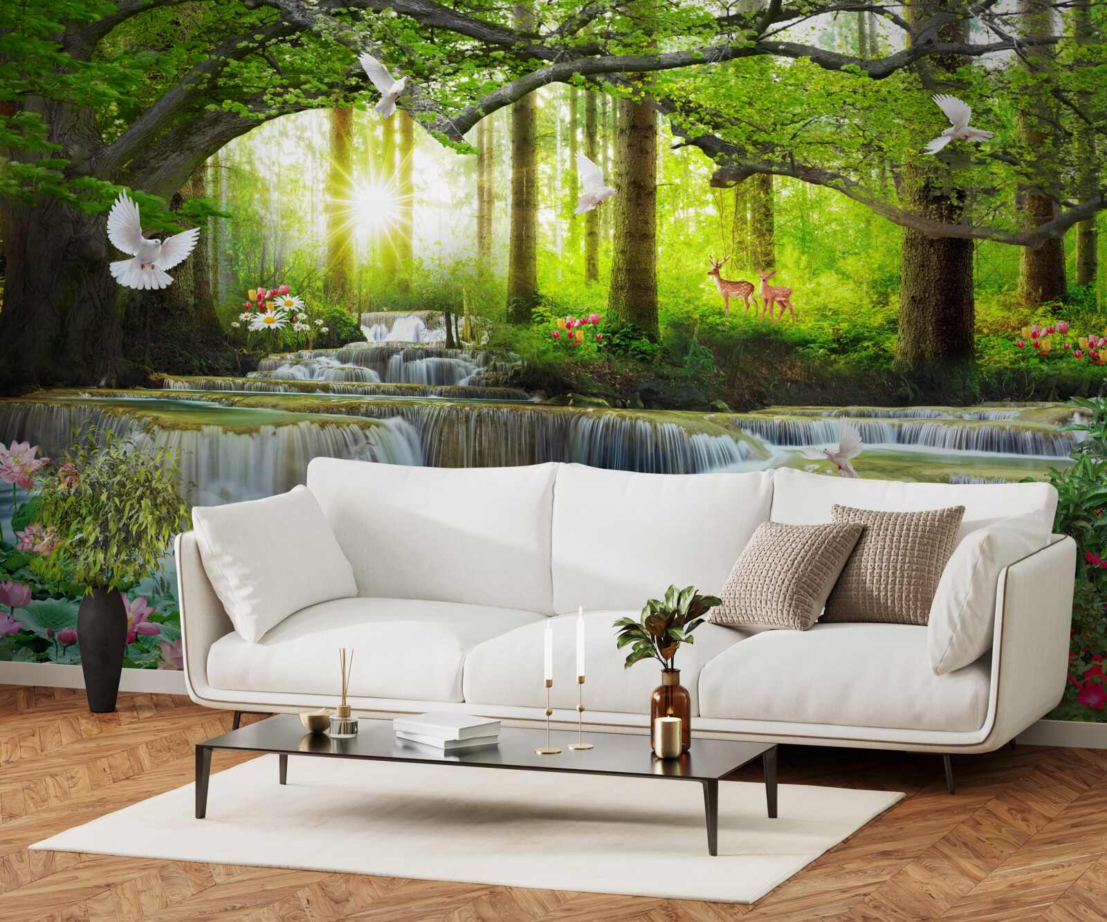 Fototapet Viața și natura la o cascadă sălbatică în pădure