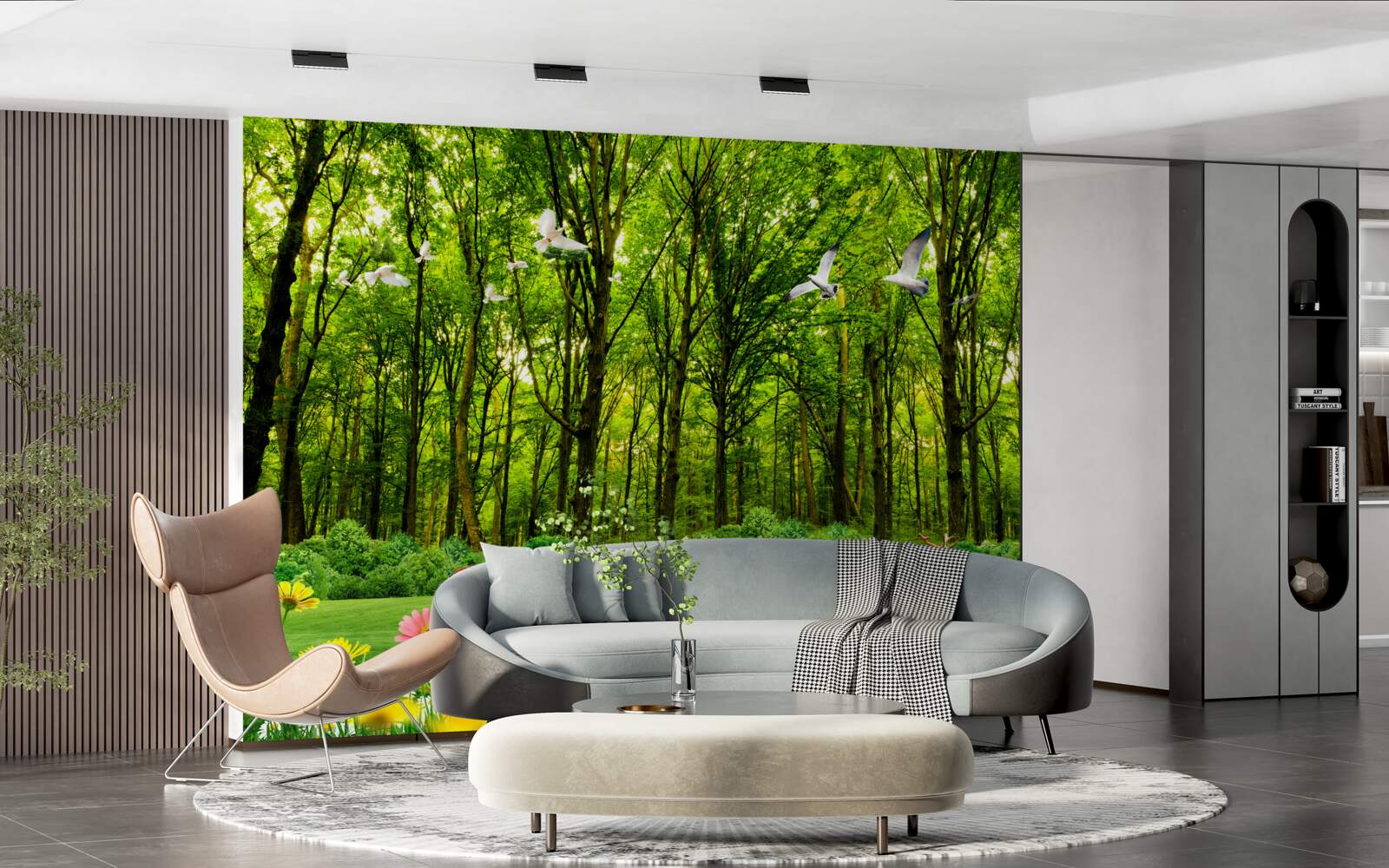 Fototapet în pădurea verde căprioarele sunt la păscut