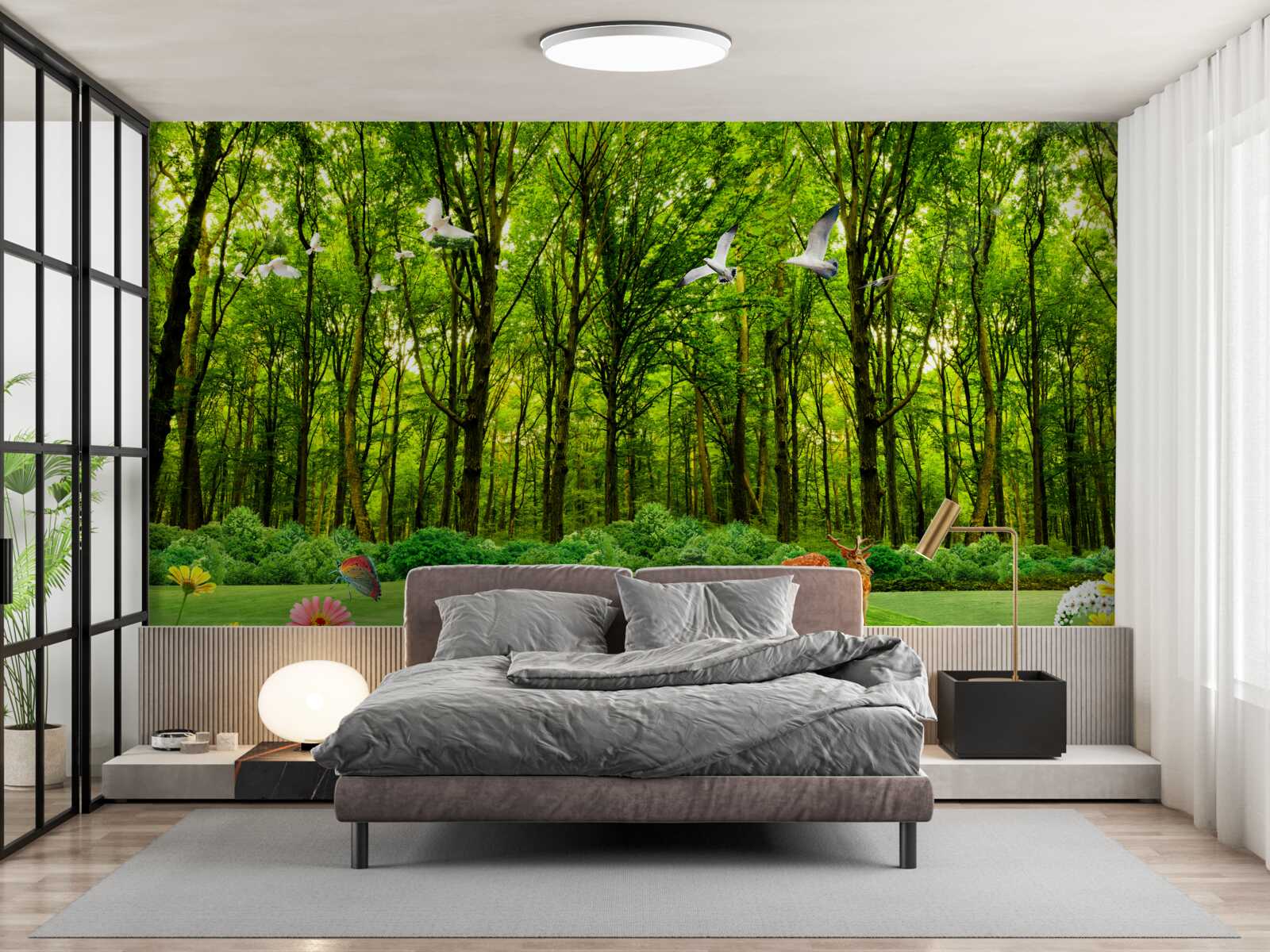 Fototapet în pădurea verde căprioarele sunt la păscut