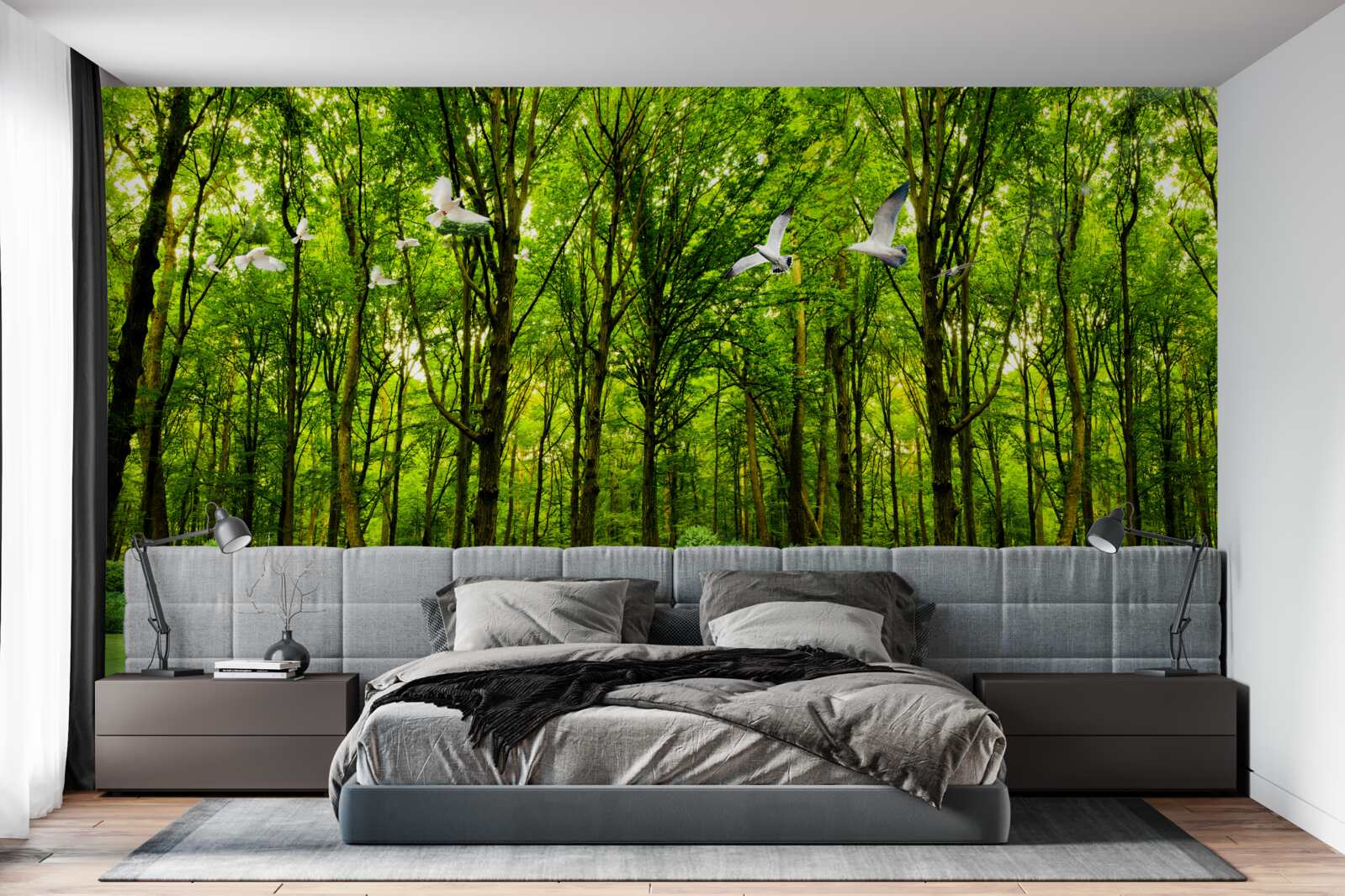 Fototapet în pădurea verde căprioarele sunt la păscut