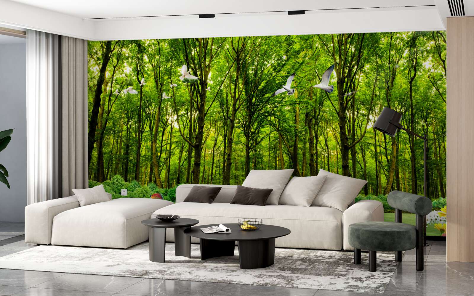 Fototapet în pădurea verde căprioarele sunt la păscut