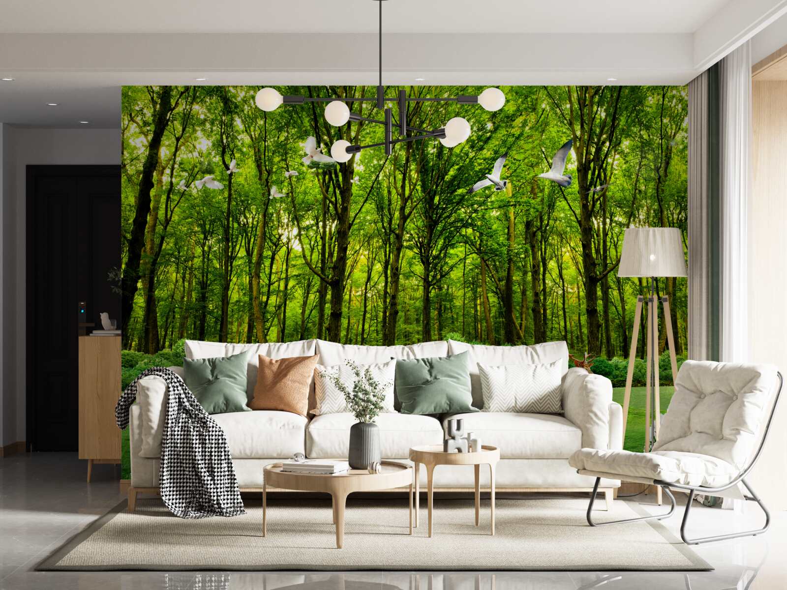 Fototapet în pădurea verde căprioarele sunt la păscut