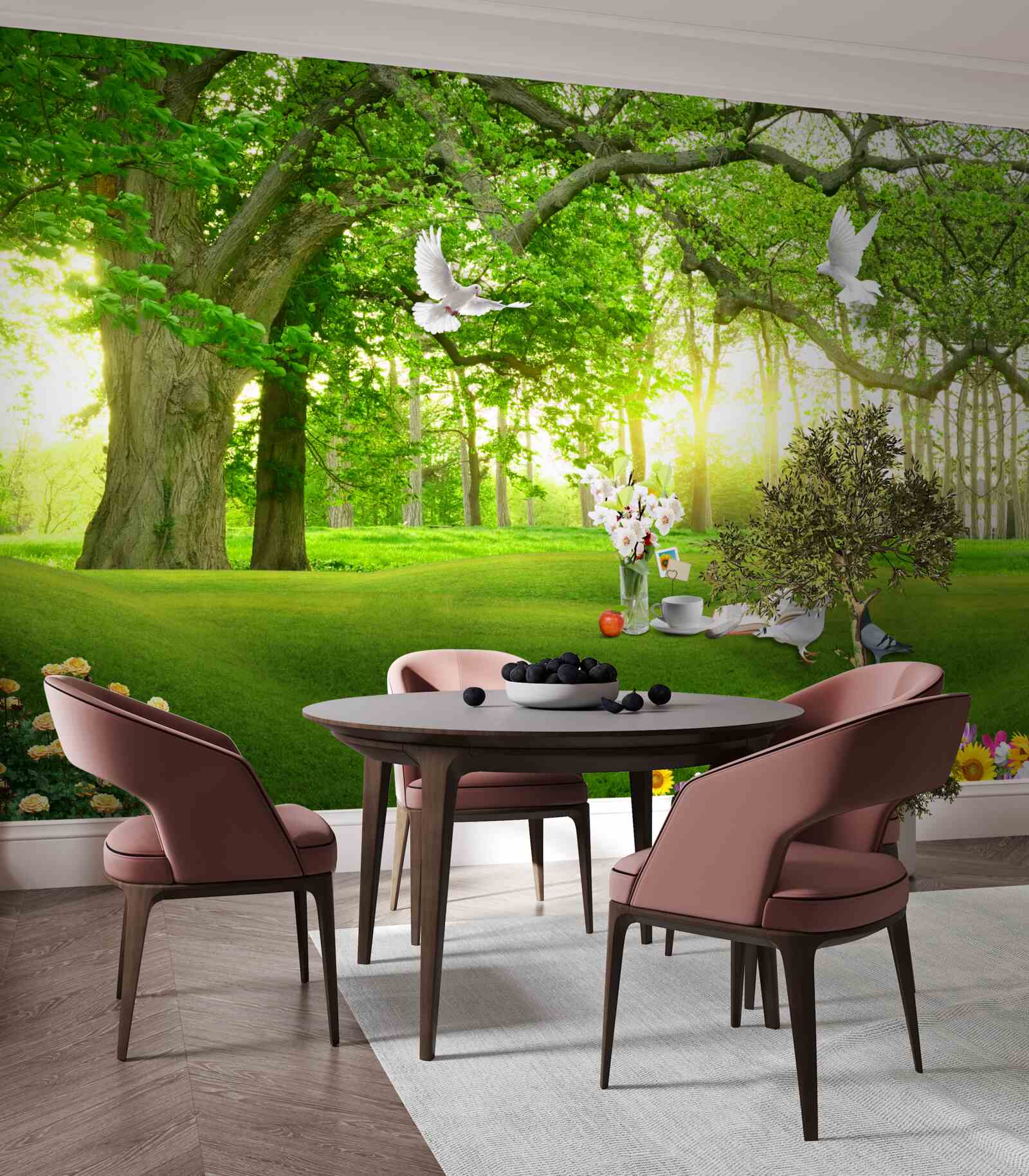 Fototapet gazon verde liniștit în zori