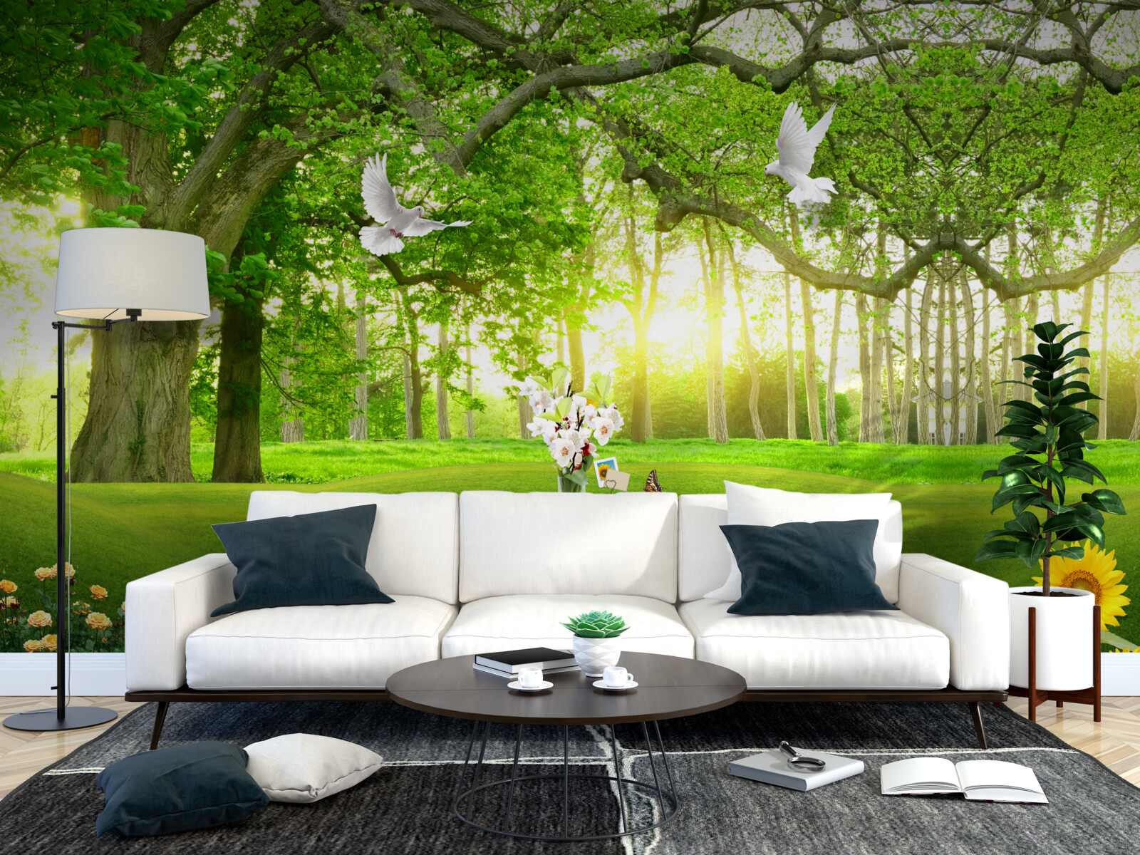 Fototapet gazon verde liniștit în zori