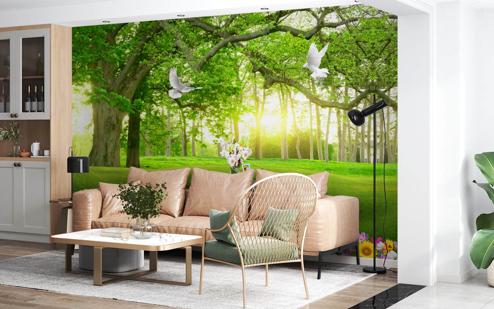 Fototapet gazon verde liniștit în zori