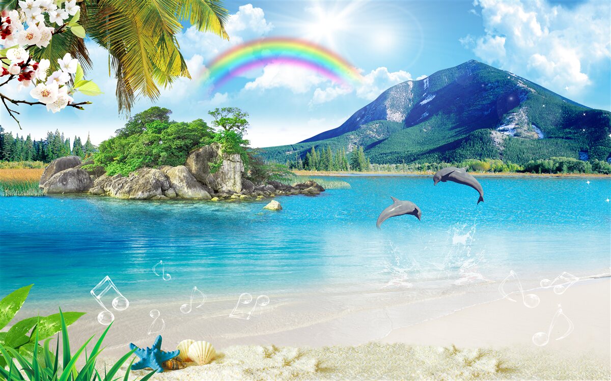 Fototapet un curcubeu strălucește pe țărmul mării