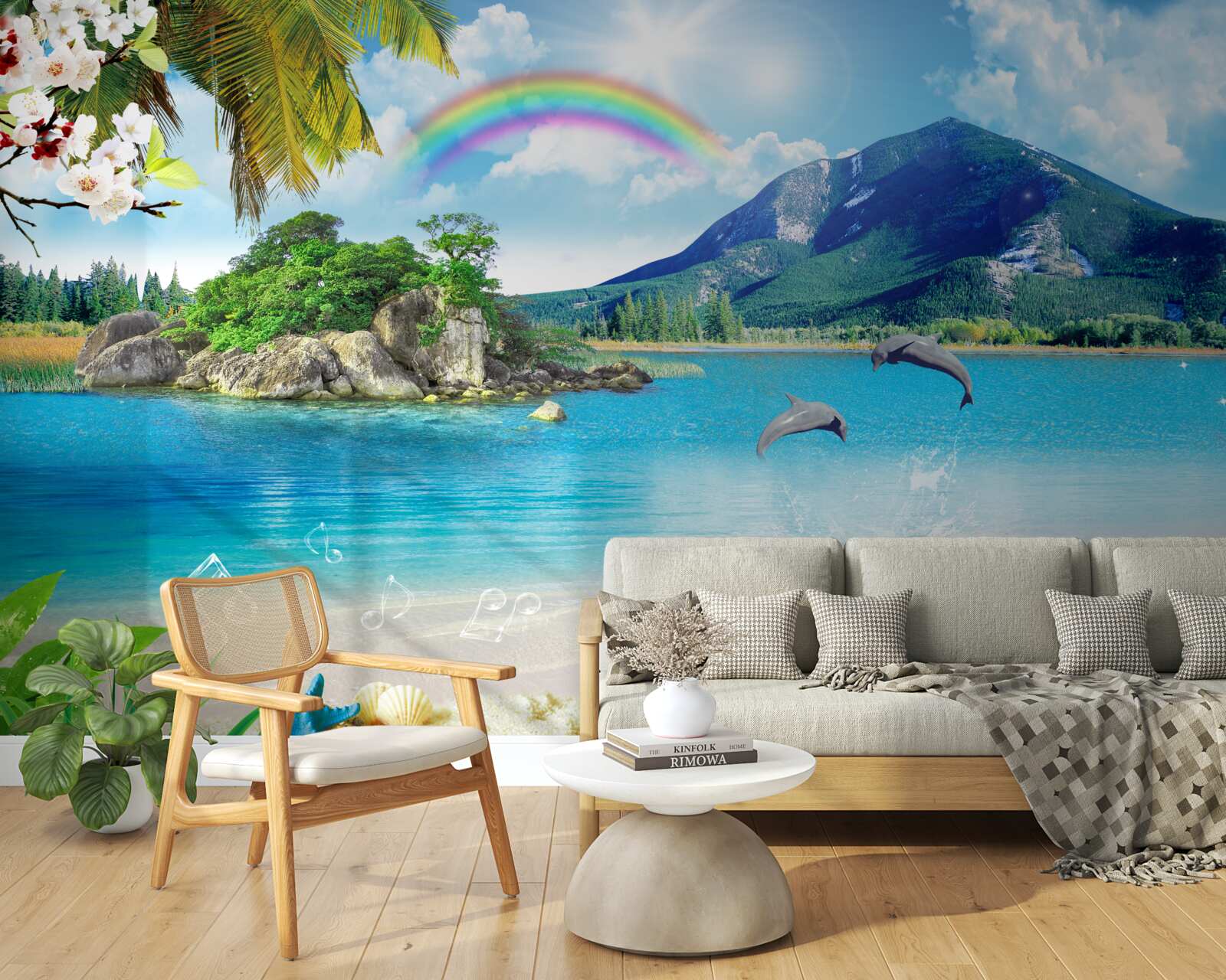 Fototapet un curcubeu strălucește pe țărmul mării