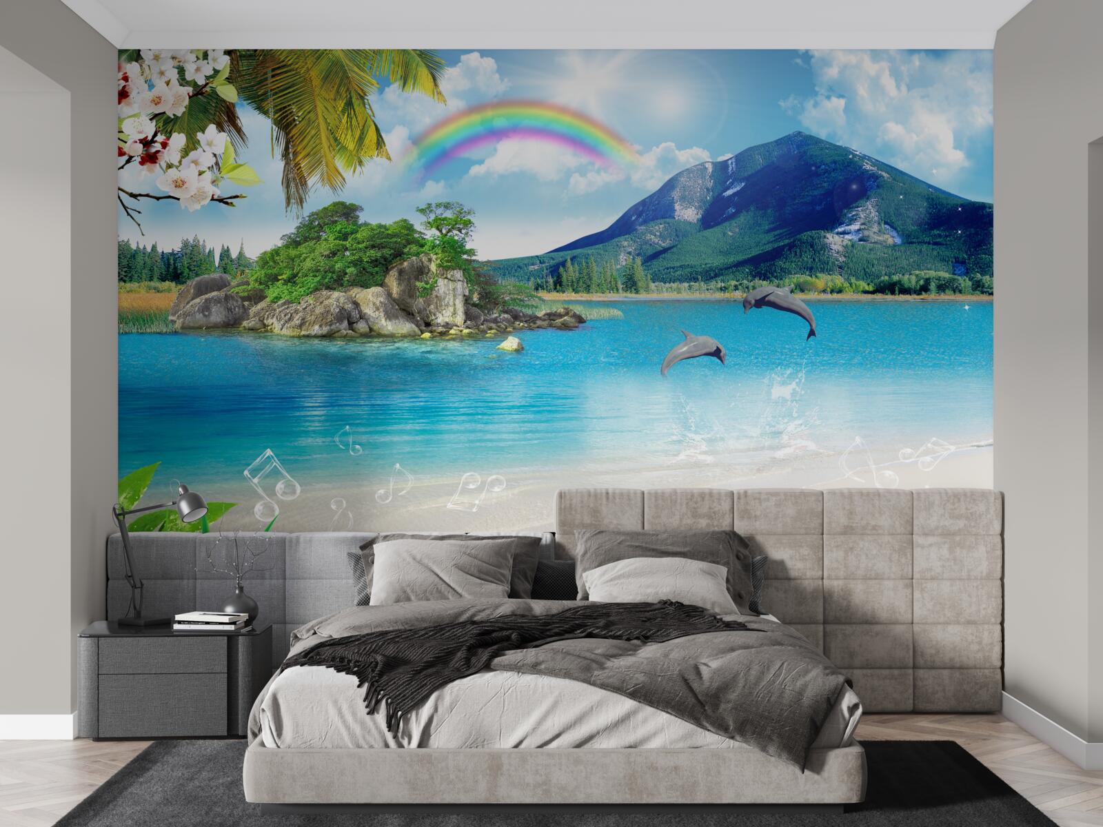 Fototapet un curcubeu strălucește pe țărmul mării