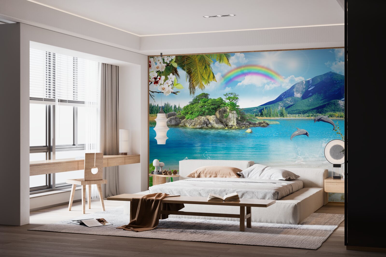 Fototapet un curcubeu strălucește pe țărmul mării